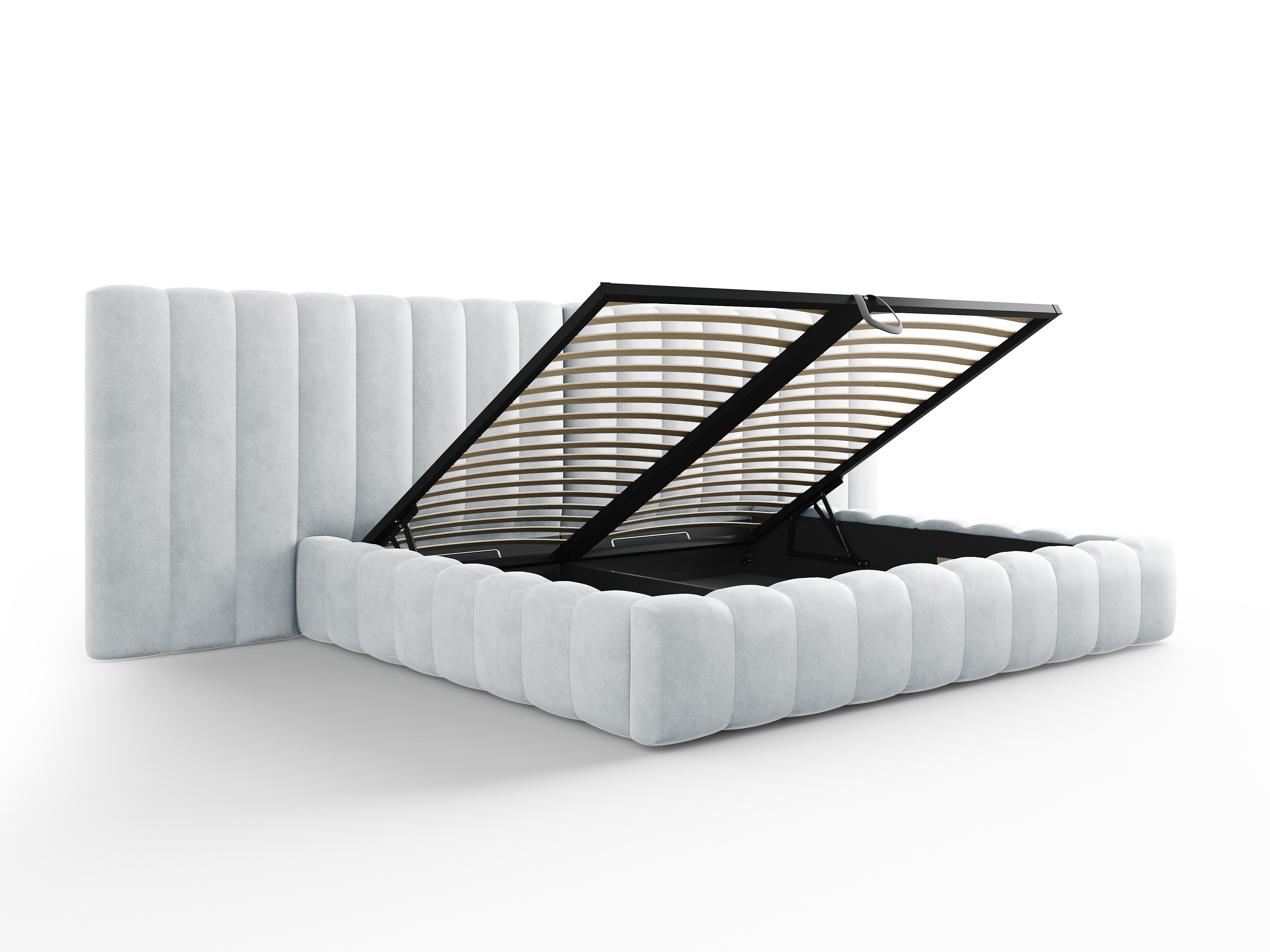 Kelp Bett mit doppeltem Kopfteil und Stauraum, Material: Strukturstoff