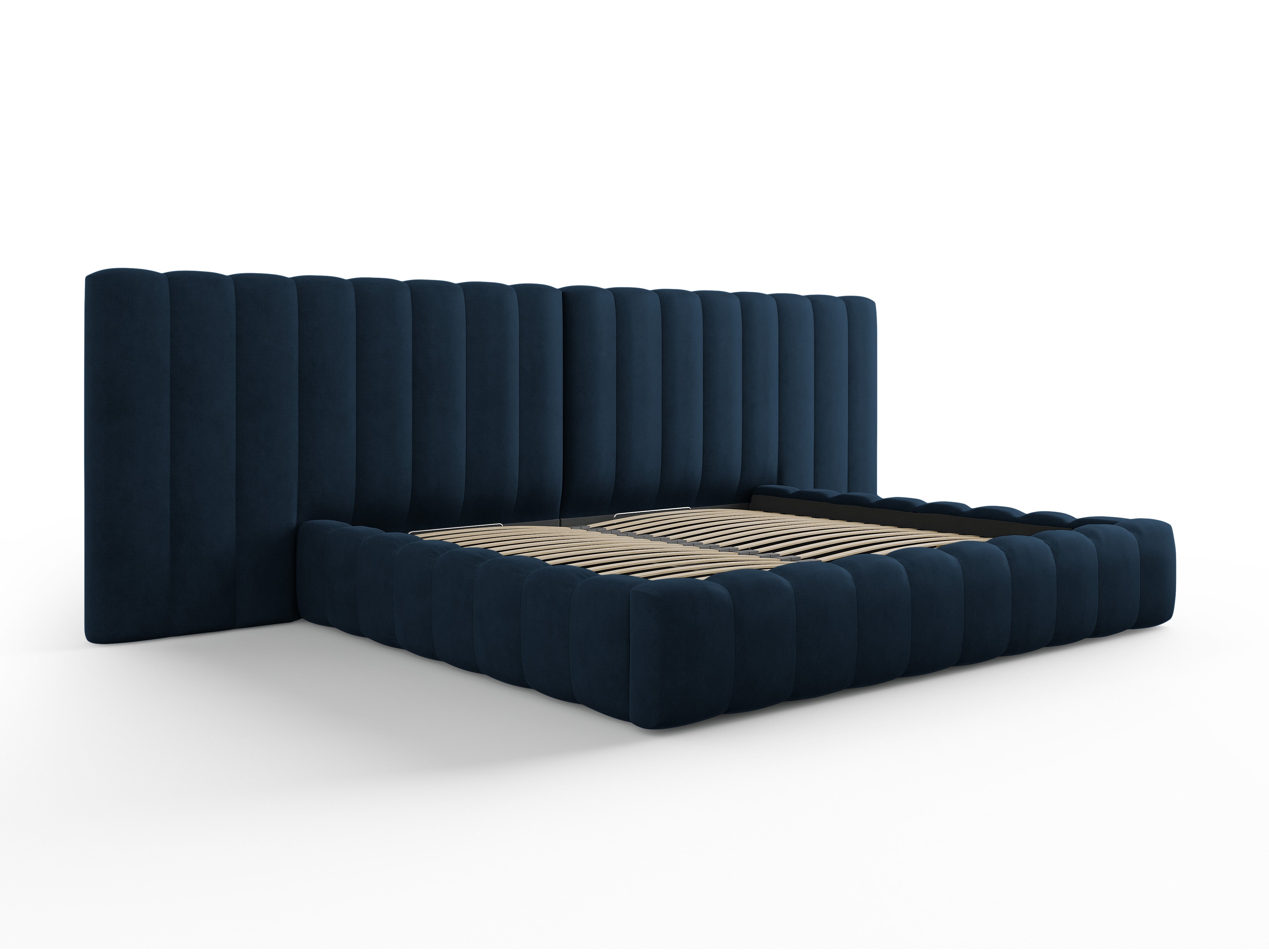 Kelp Bett mit doppeltem Kopfteil und Stauraum, Material: Strukturstoff
