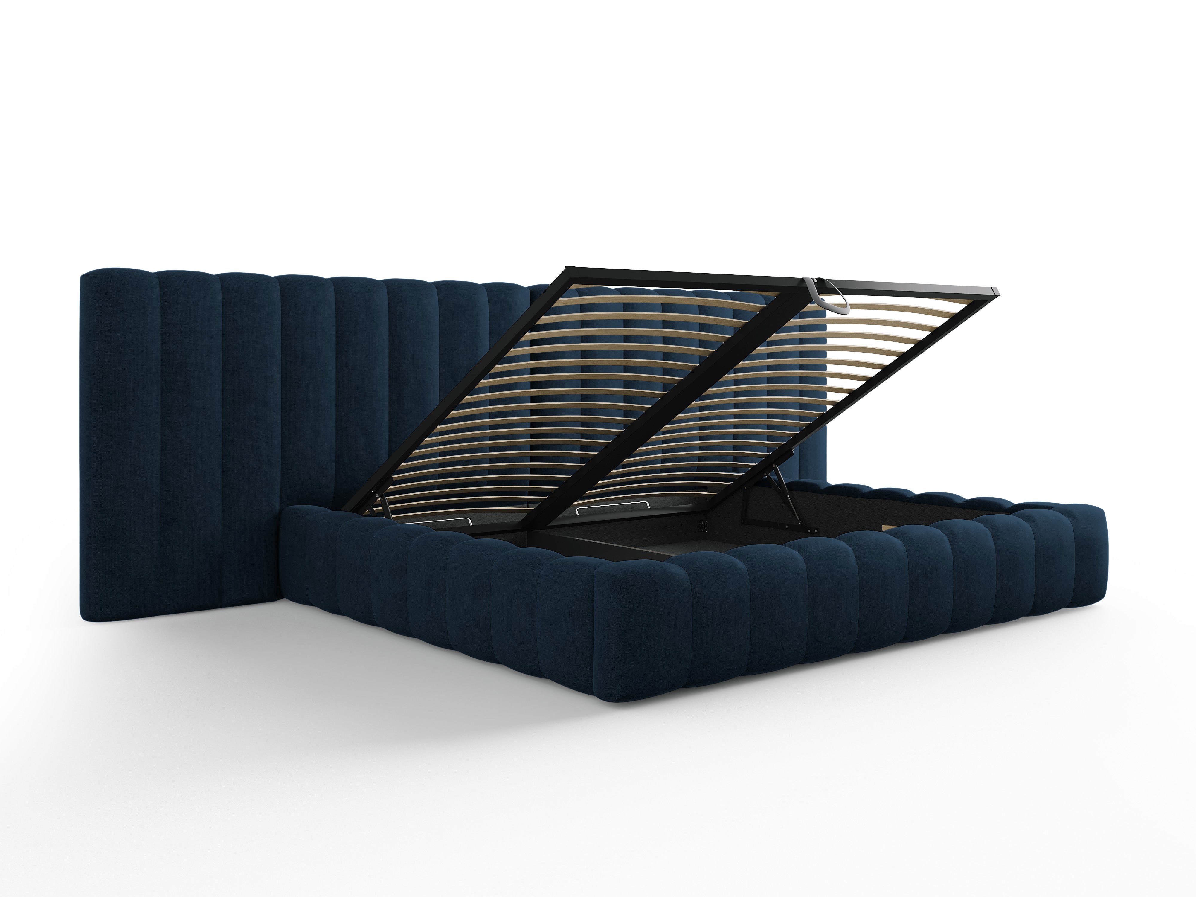 Kelp Bett mit doppeltem Kopfteil und Stauraum, Material: Strukturstoff