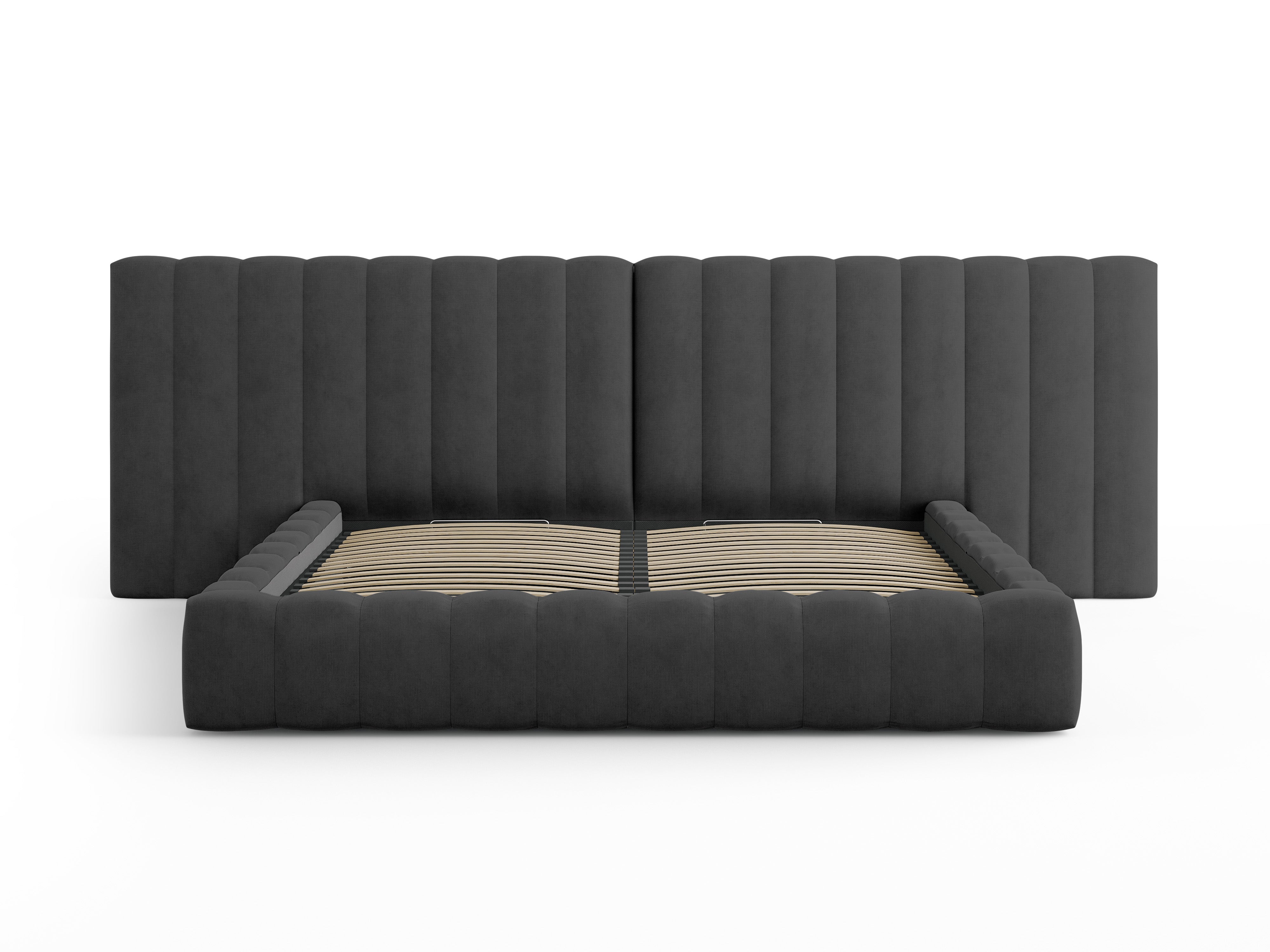 Kelp Bett mit doppeltem Kopfteil und Stauraum, Material: Strukturstoff