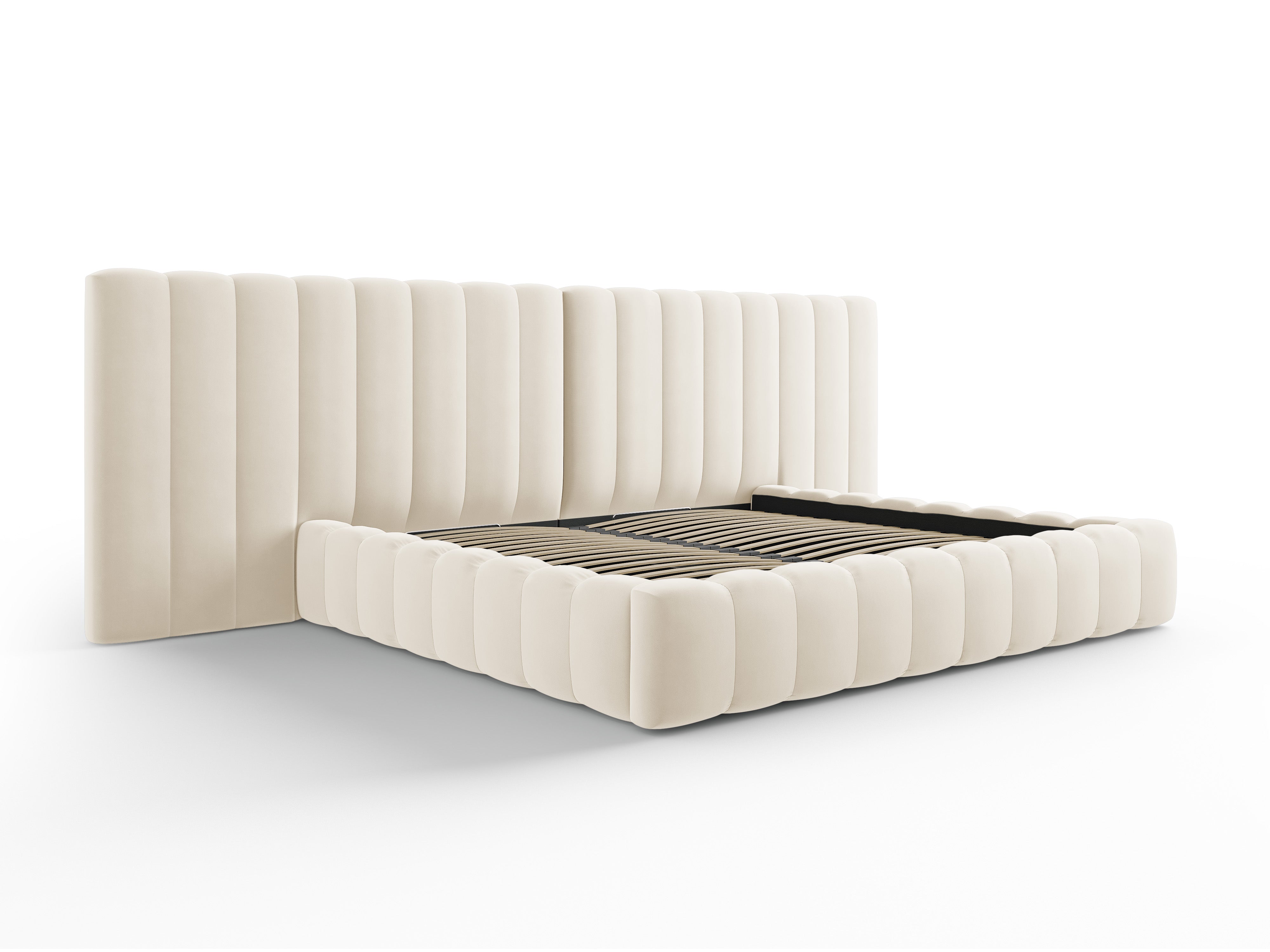 Kelp-Bett mit doppeltem Kopfteil und Aufbewahrungsbehälter, Material: Samt