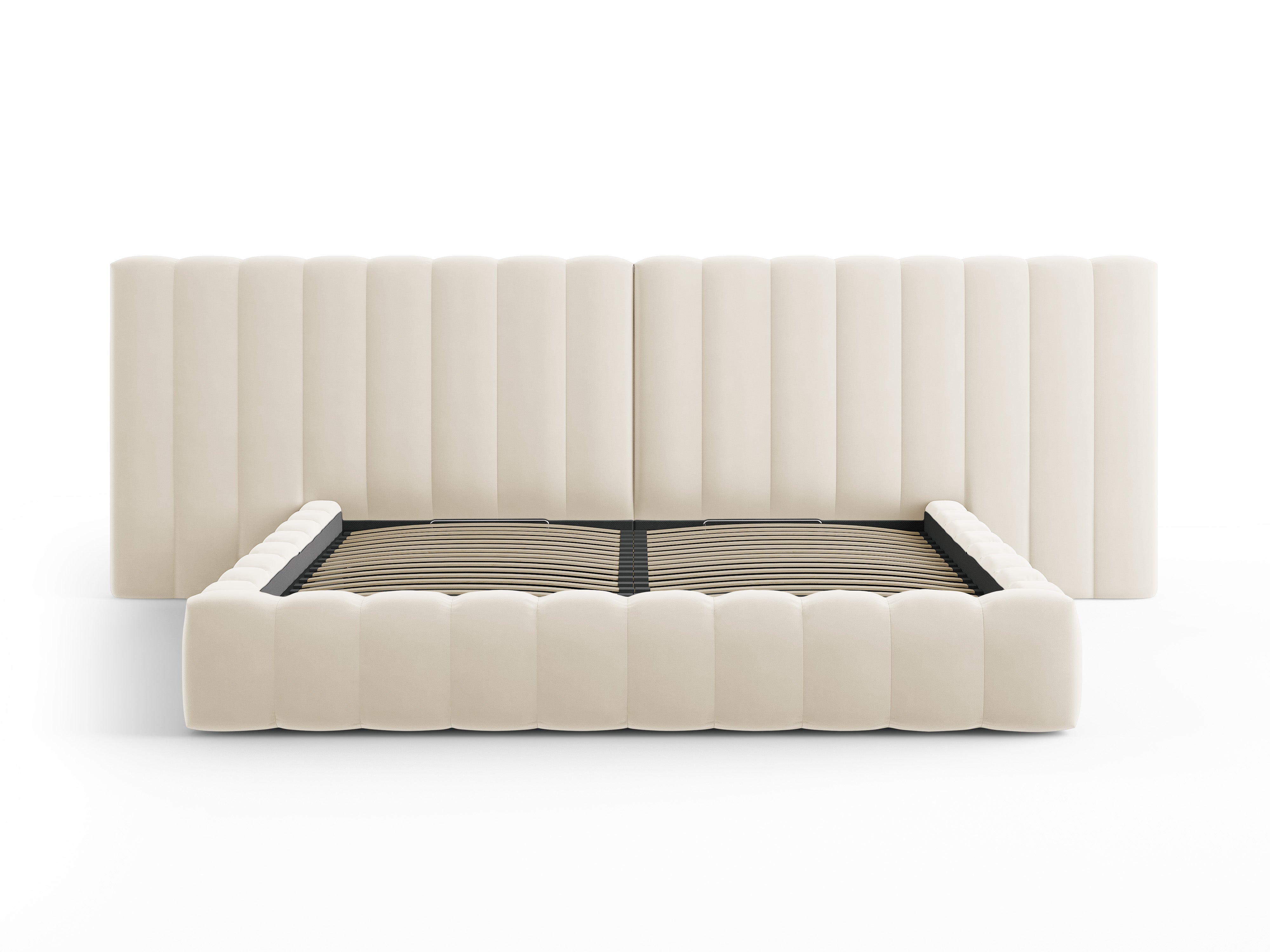 Kelp-Bett mit doppeltem Kopfteil und Aufbewahrungsbehälter, Material: Samt