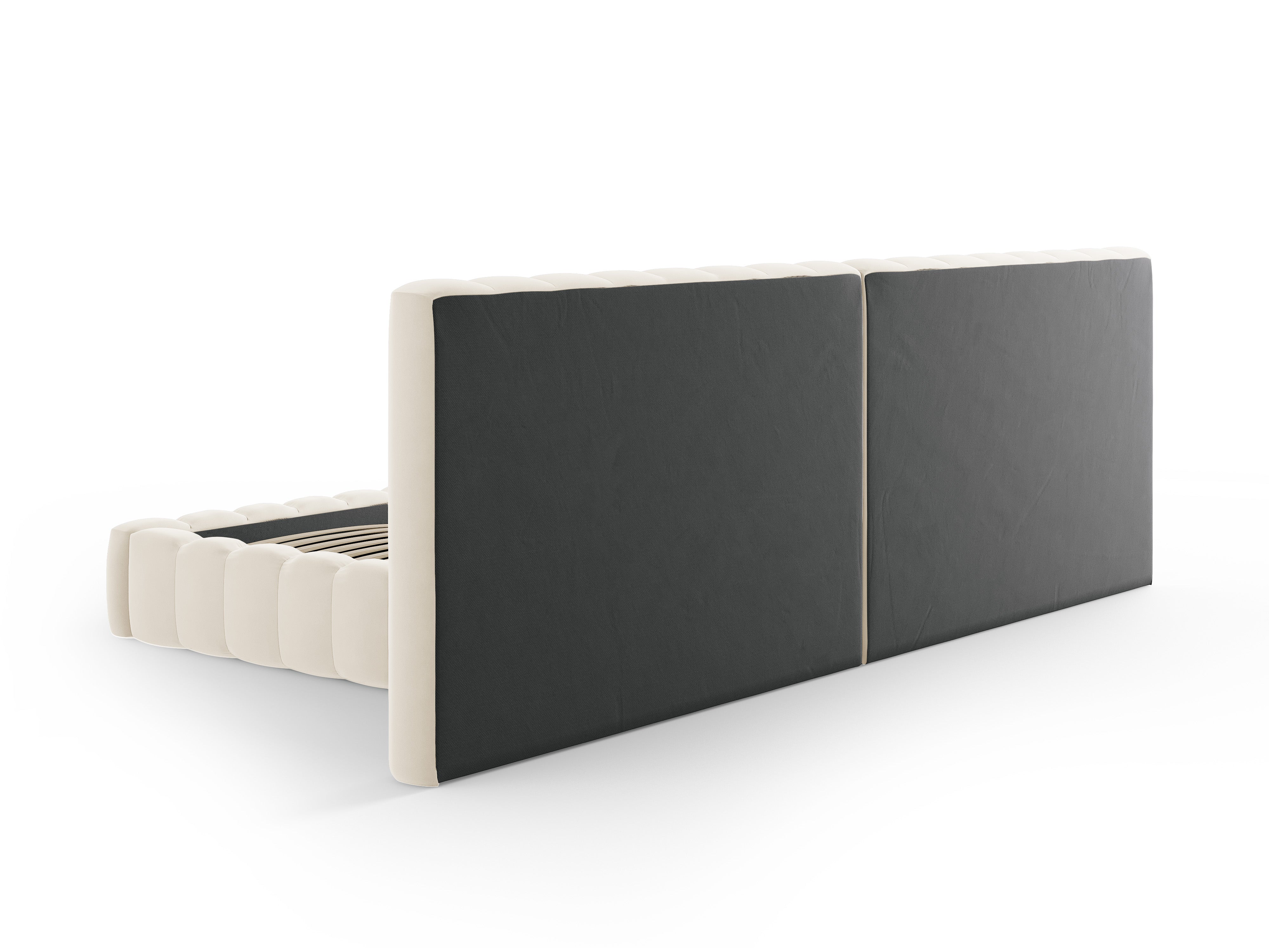 Kelp-Bett mit doppeltem Kopfteil und Aufbewahrungsbehälter, Material: Samt