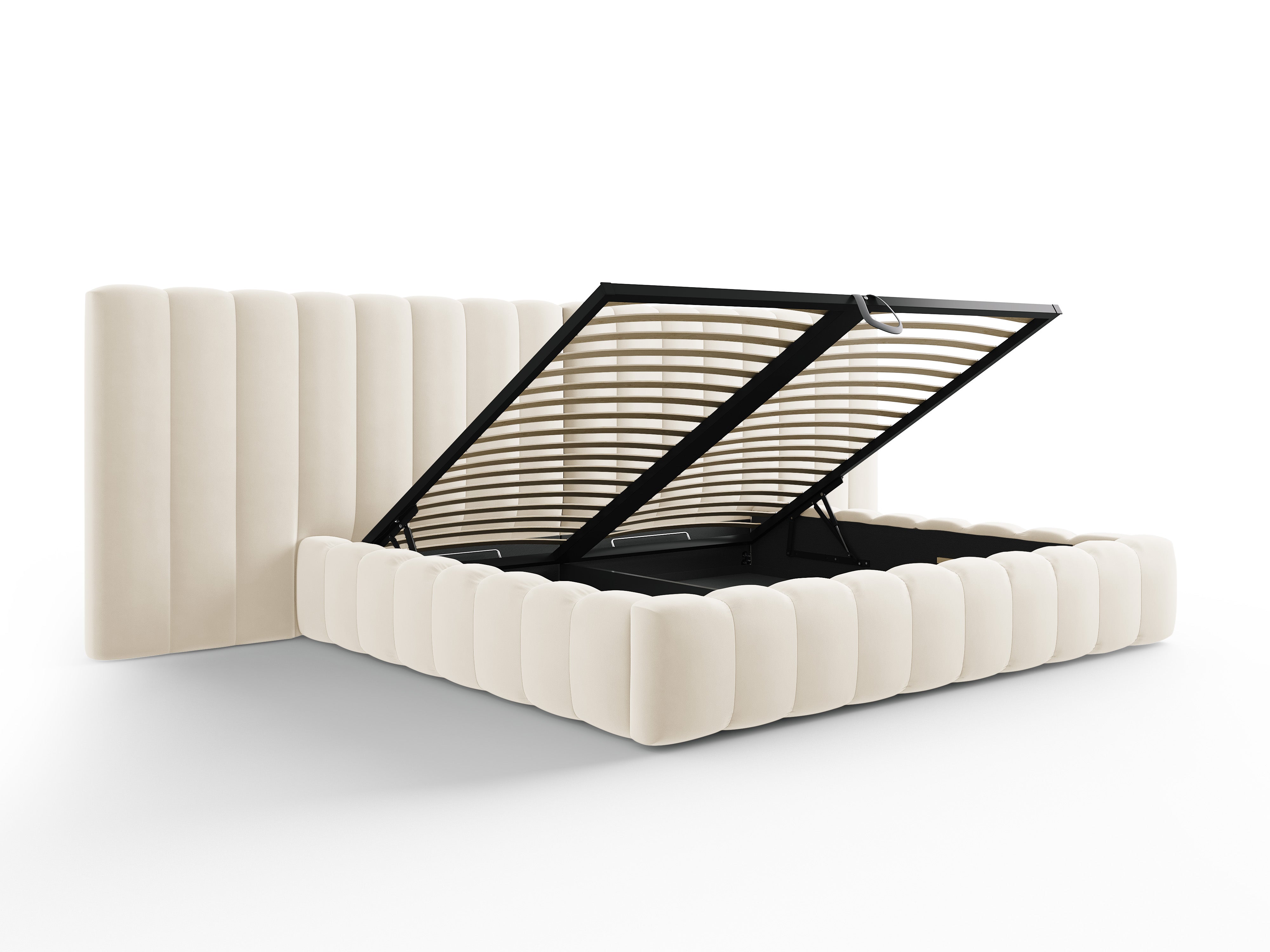 Kelp-Bett mit doppeltem Kopfteil und Aufbewahrungsbehälter, Material: Samt