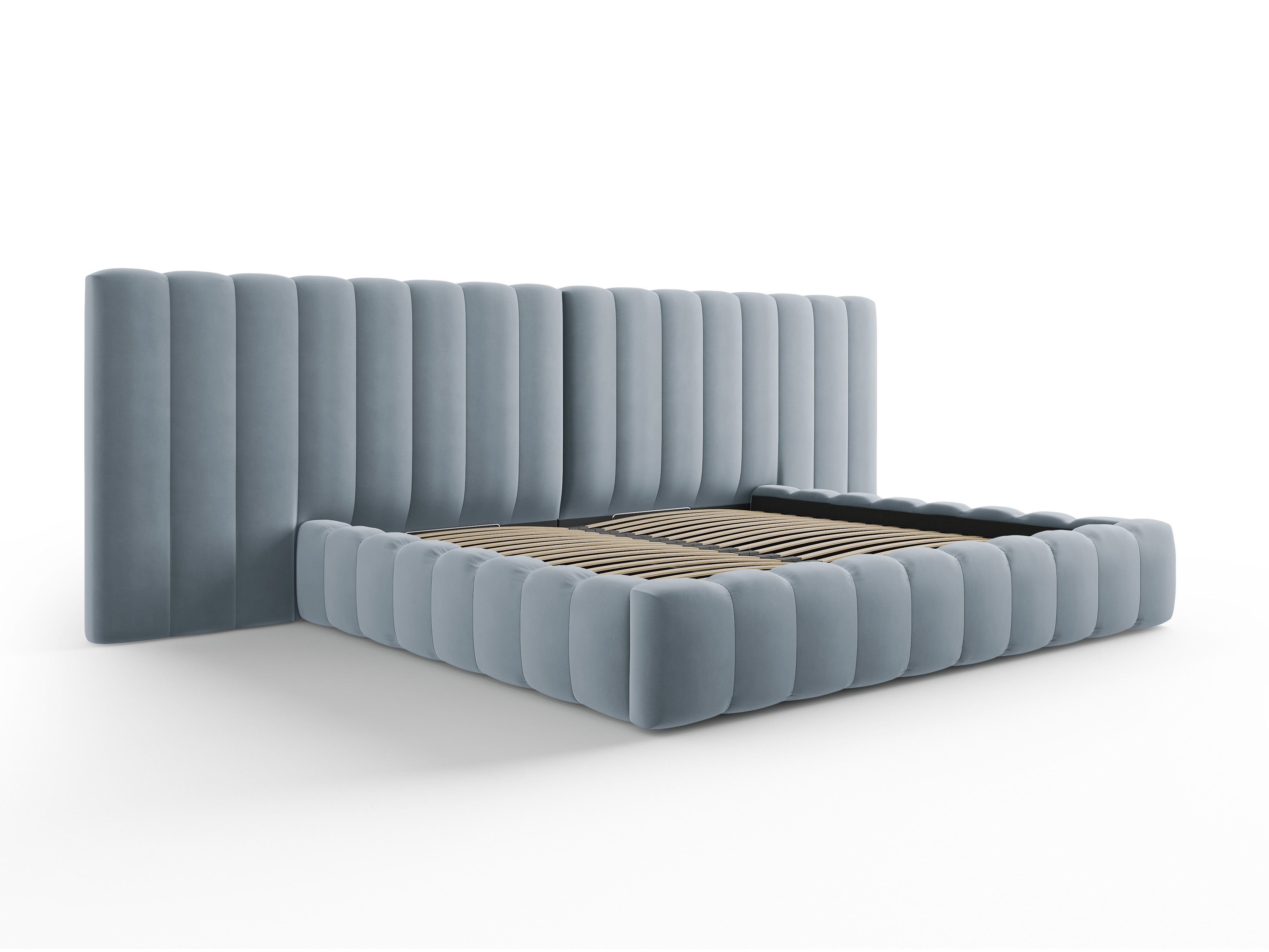 Kelp-Bett mit doppeltem Kopfteil und Aufbewahrungsbehälter, Material: Samt