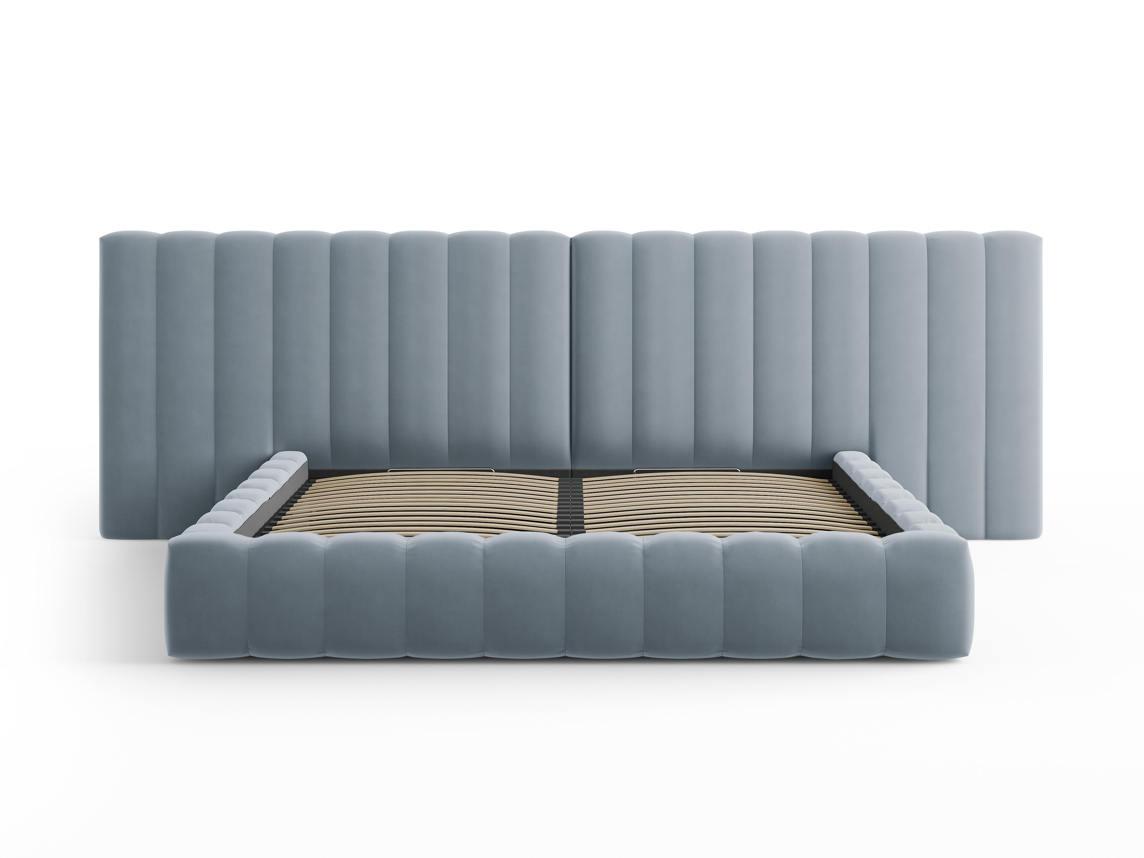 Kelp-Bett mit doppeltem Kopfteil und Aufbewahrungsbehälter, Material: Samt