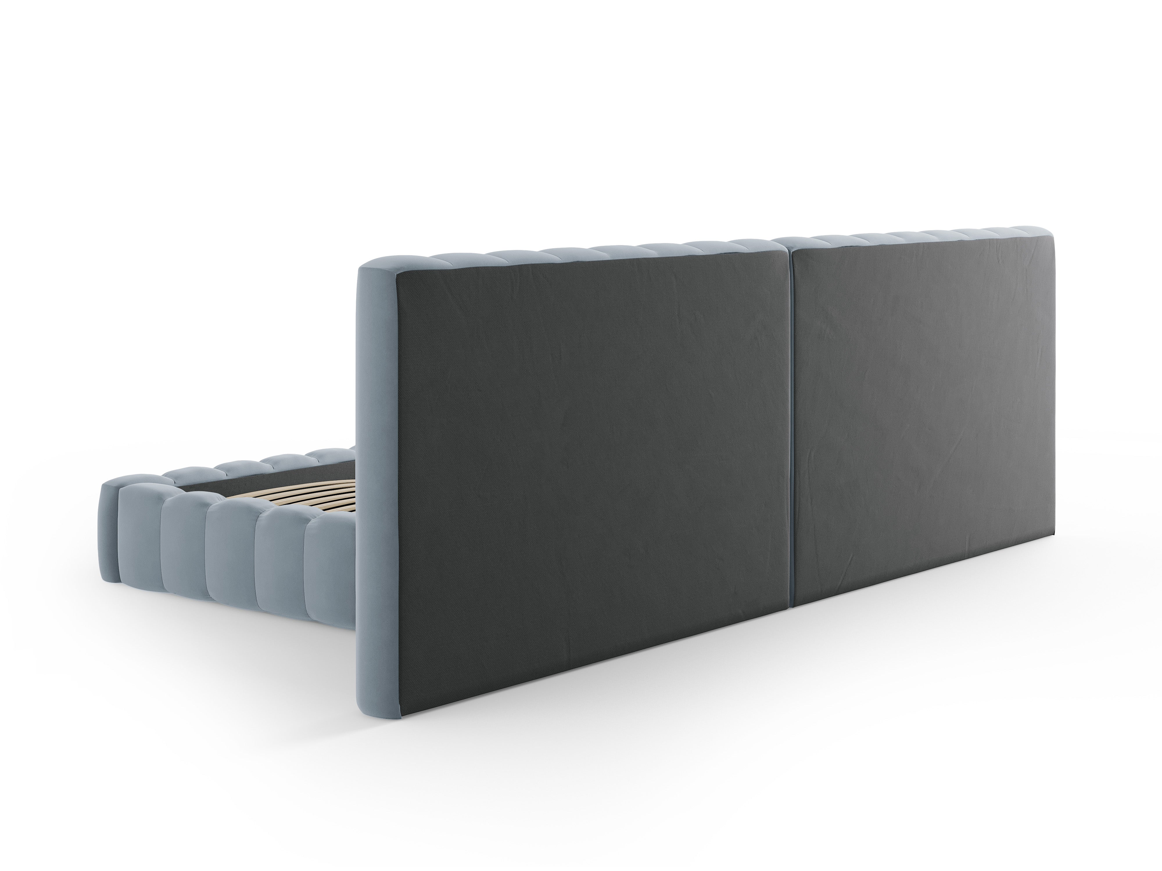 Kelp-Bett mit doppeltem Kopfteil und Aufbewahrungsbehälter, Material: Samt