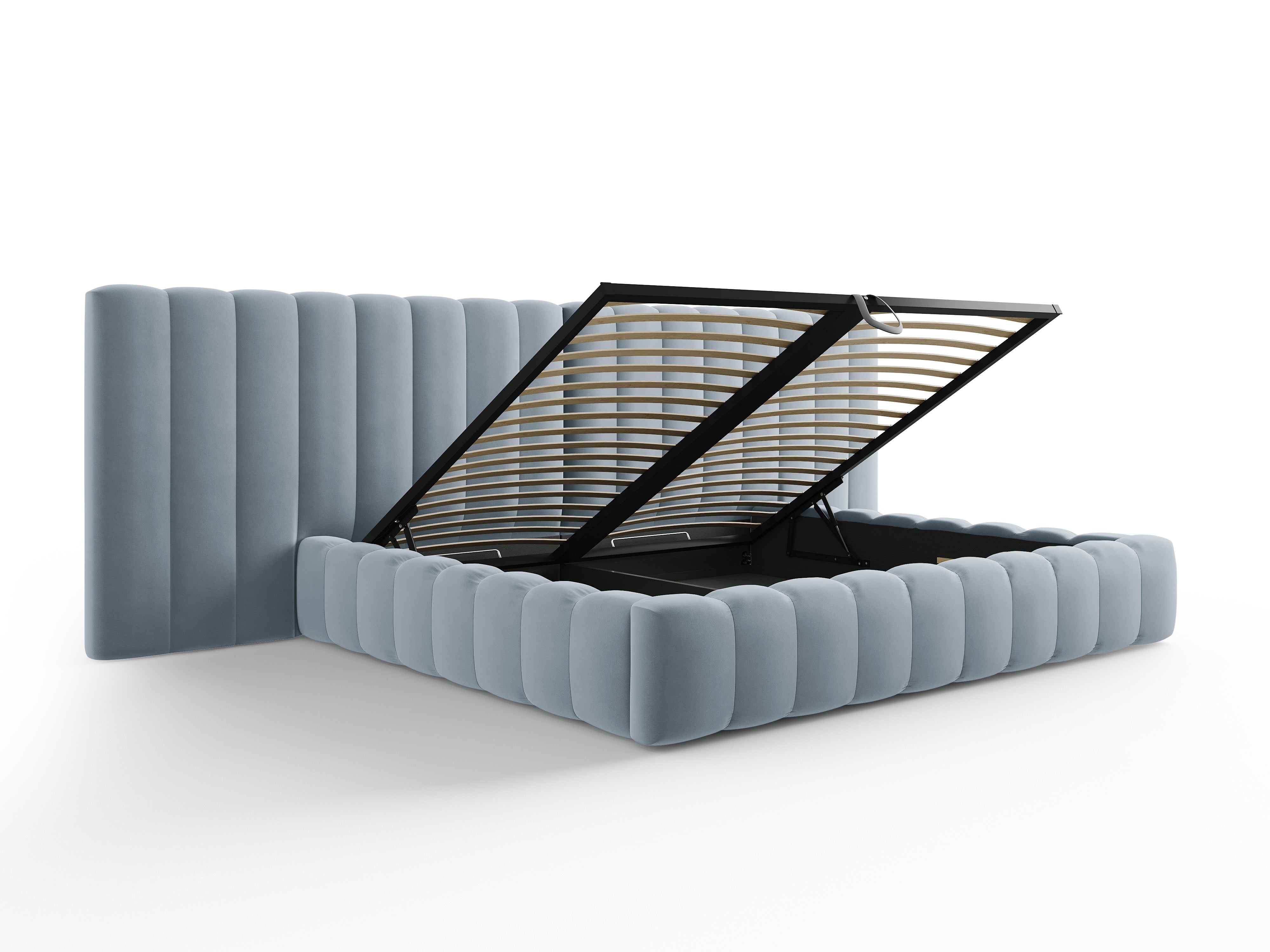 Kelp-Bett mit doppeltem Kopfteil und Aufbewahrungsbehälter, Material: Samt