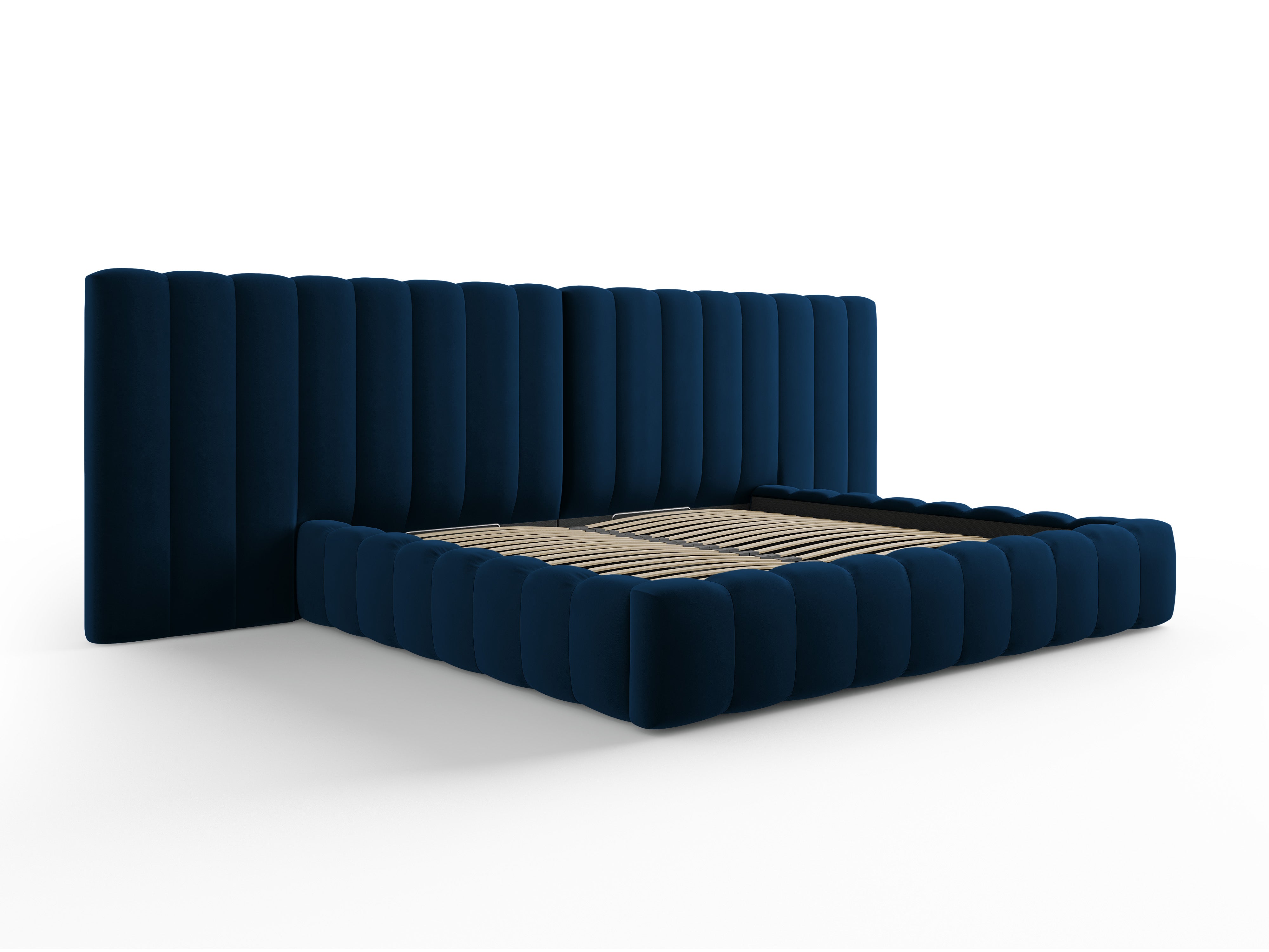 Kelp-Bett mit doppeltem Kopfteil und Aufbewahrungsbehälter, Material: Samt