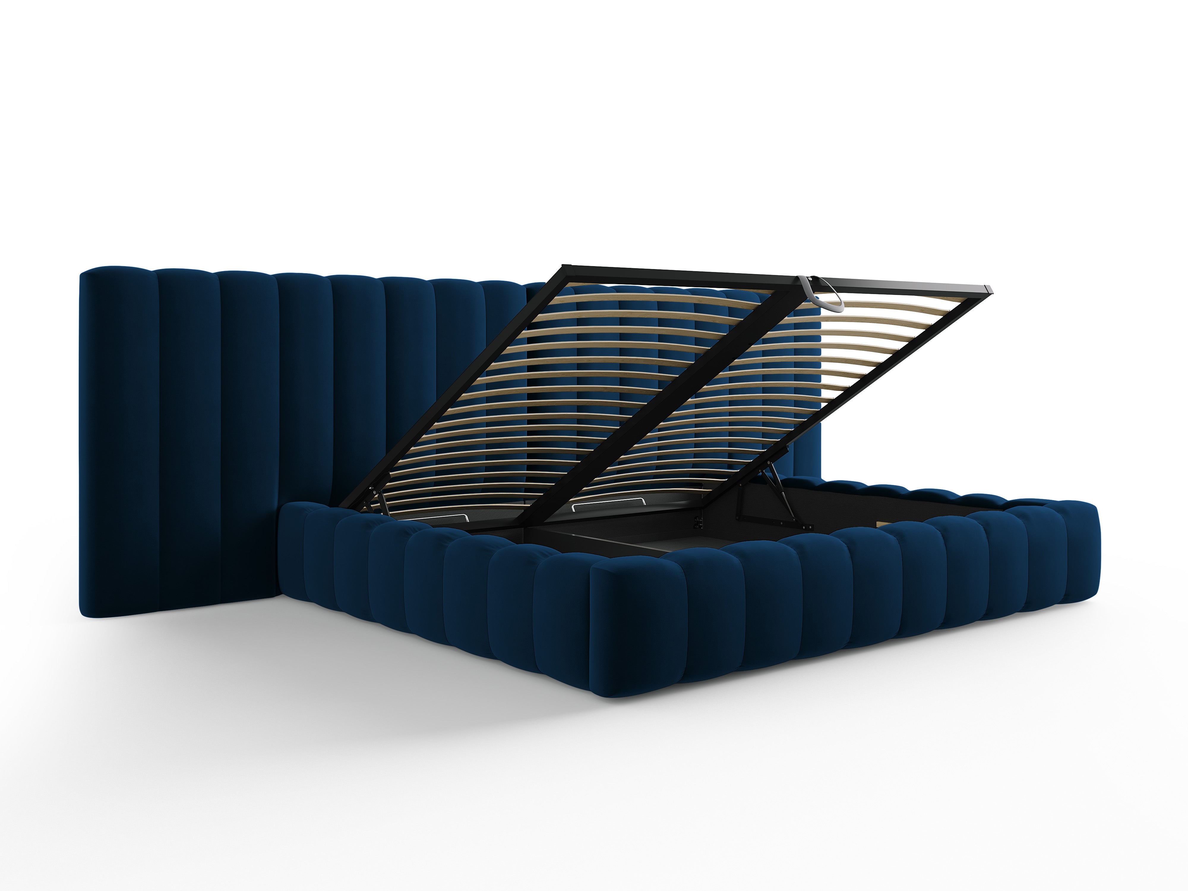 Kelp-Bett mit doppeltem Kopfteil und Aufbewahrungsbehälter, Material: Samt