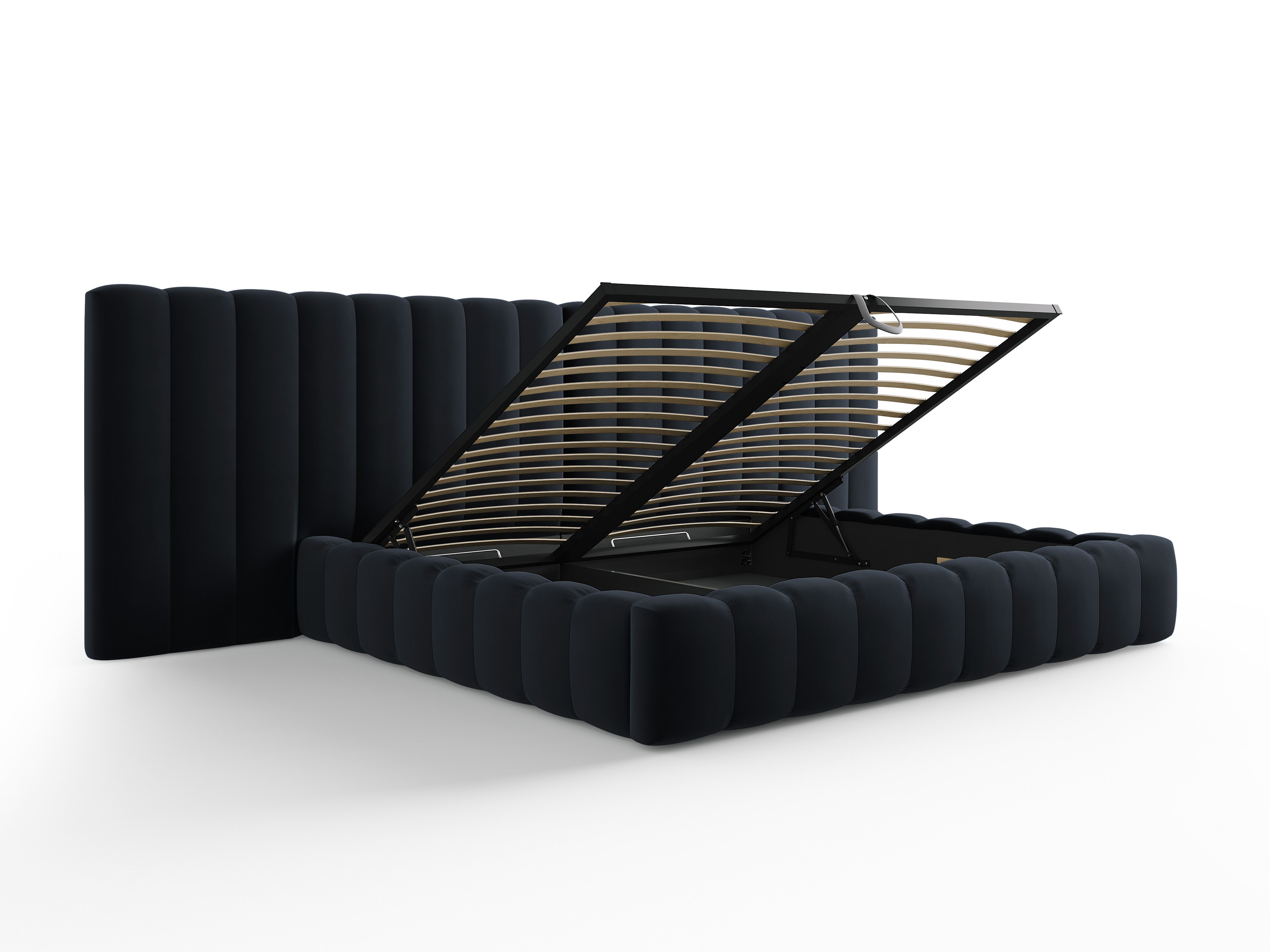 Kelp-Bett mit doppeltem Kopfteil und Aufbewahrungsbehälter, Material: Samt