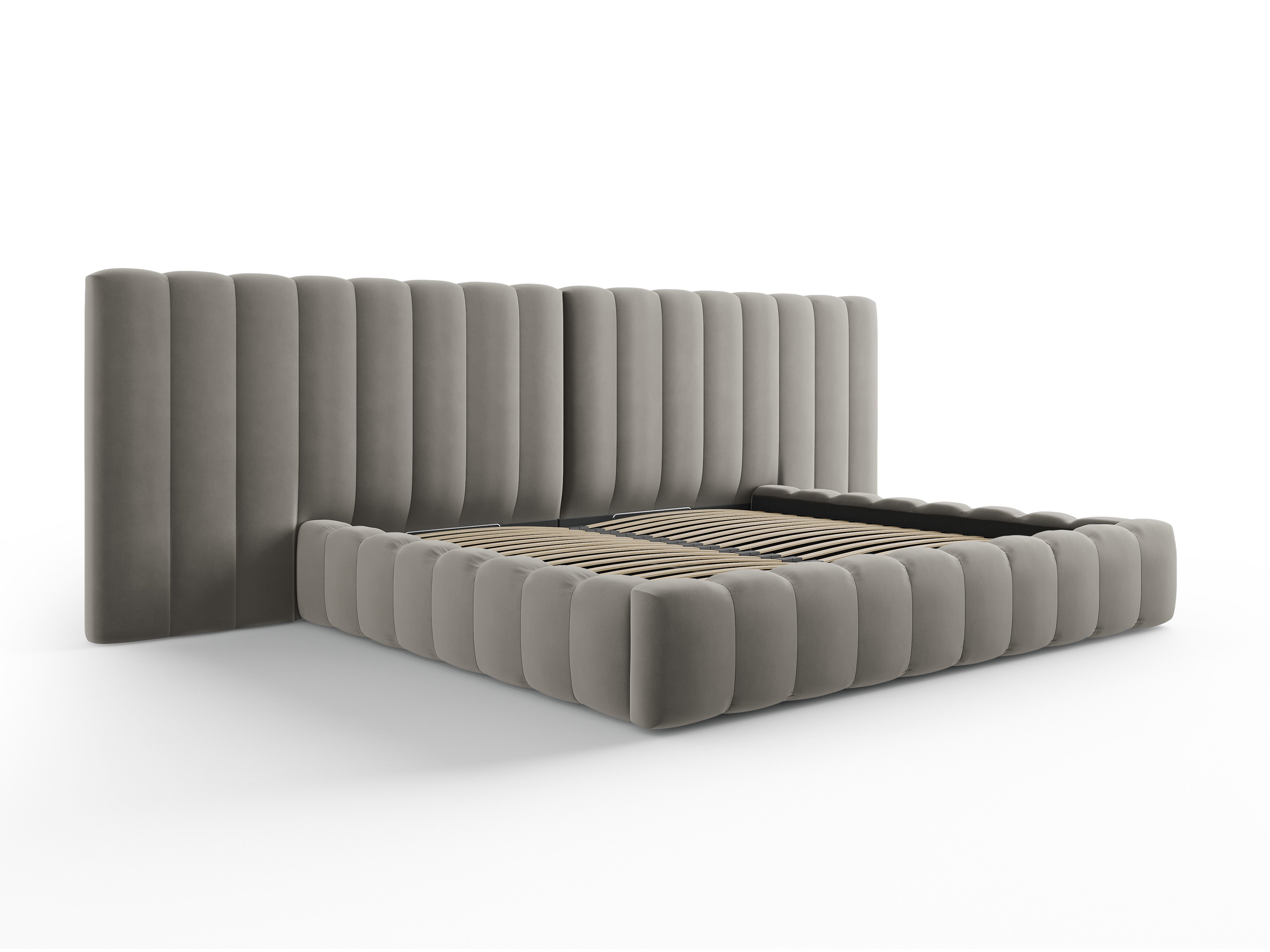 Kelp-Bett mit doppeltem Kopfteil und Aufbewahrungsbehälter, Material: Samt