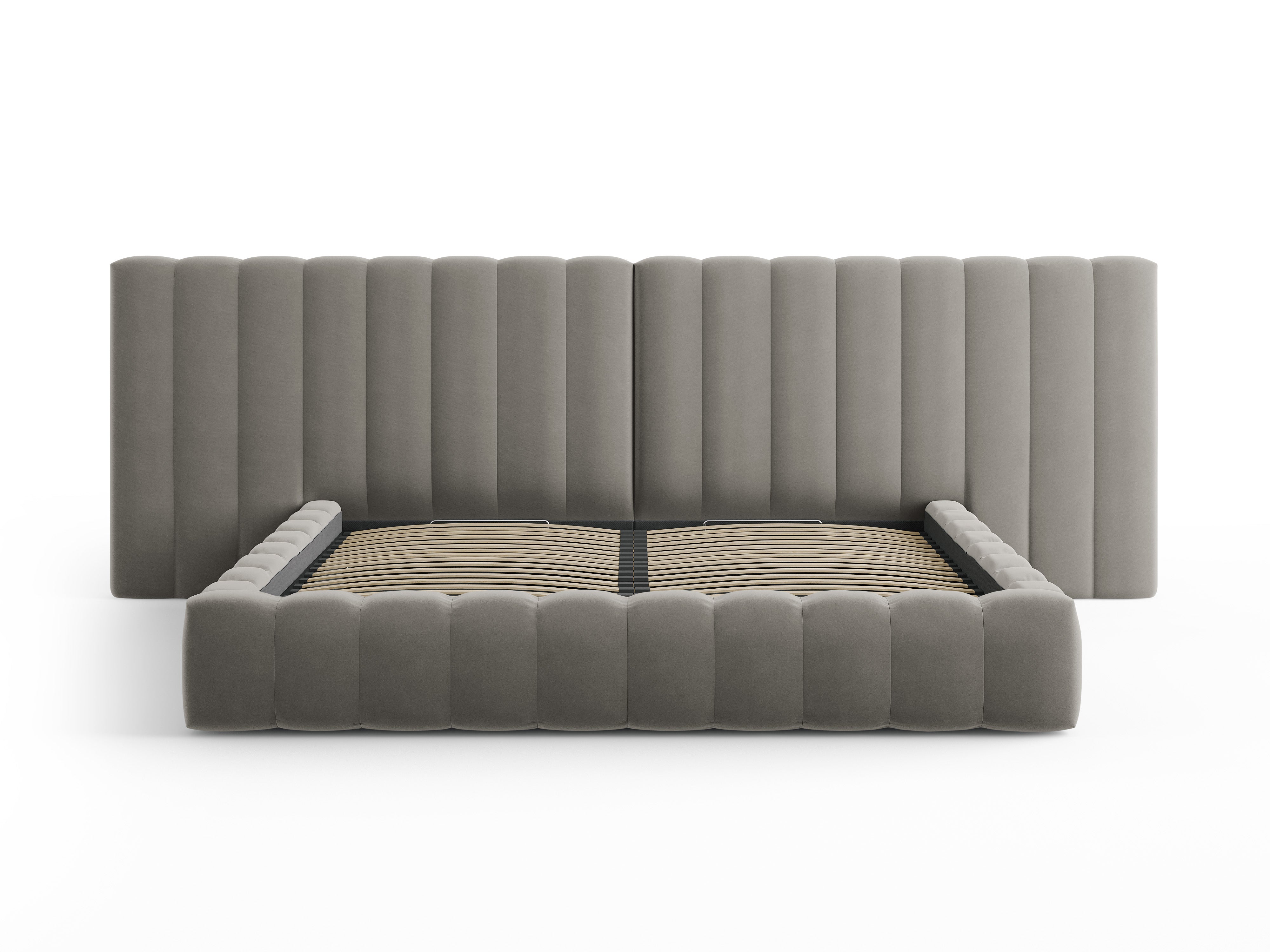 Kelp-Bett mit doppeltem Kopfteil und Aufbewahrungsbehälter, Material: Samt