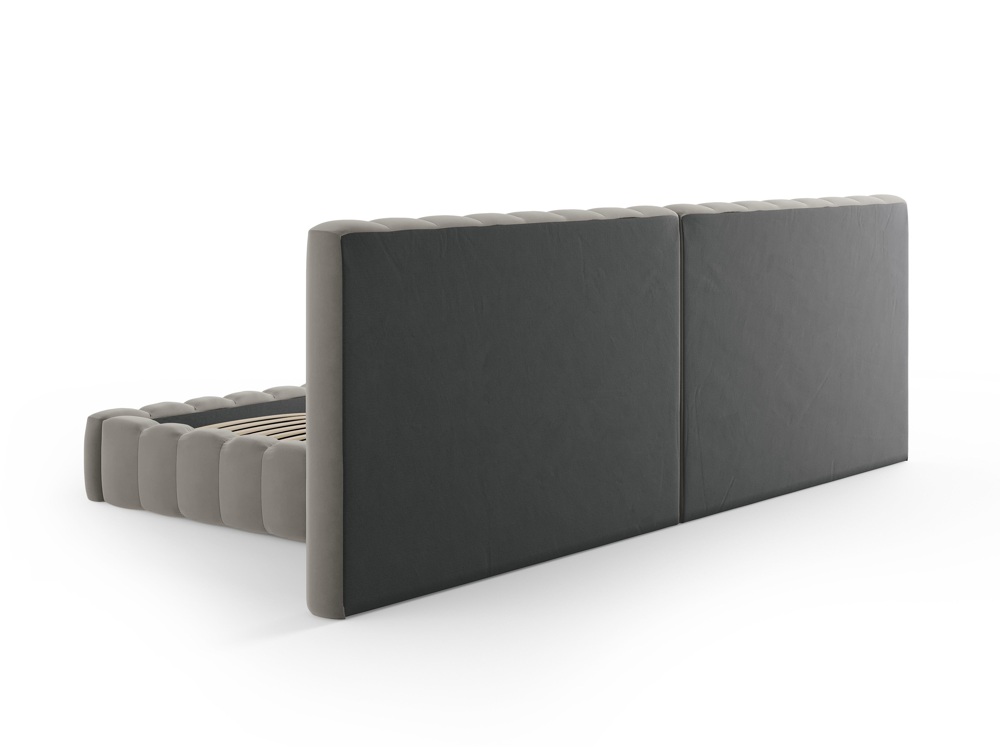 Kelp-Bett mit doppeltem Kopfteil und Aufbewahrungsbehälter, Material: Samt