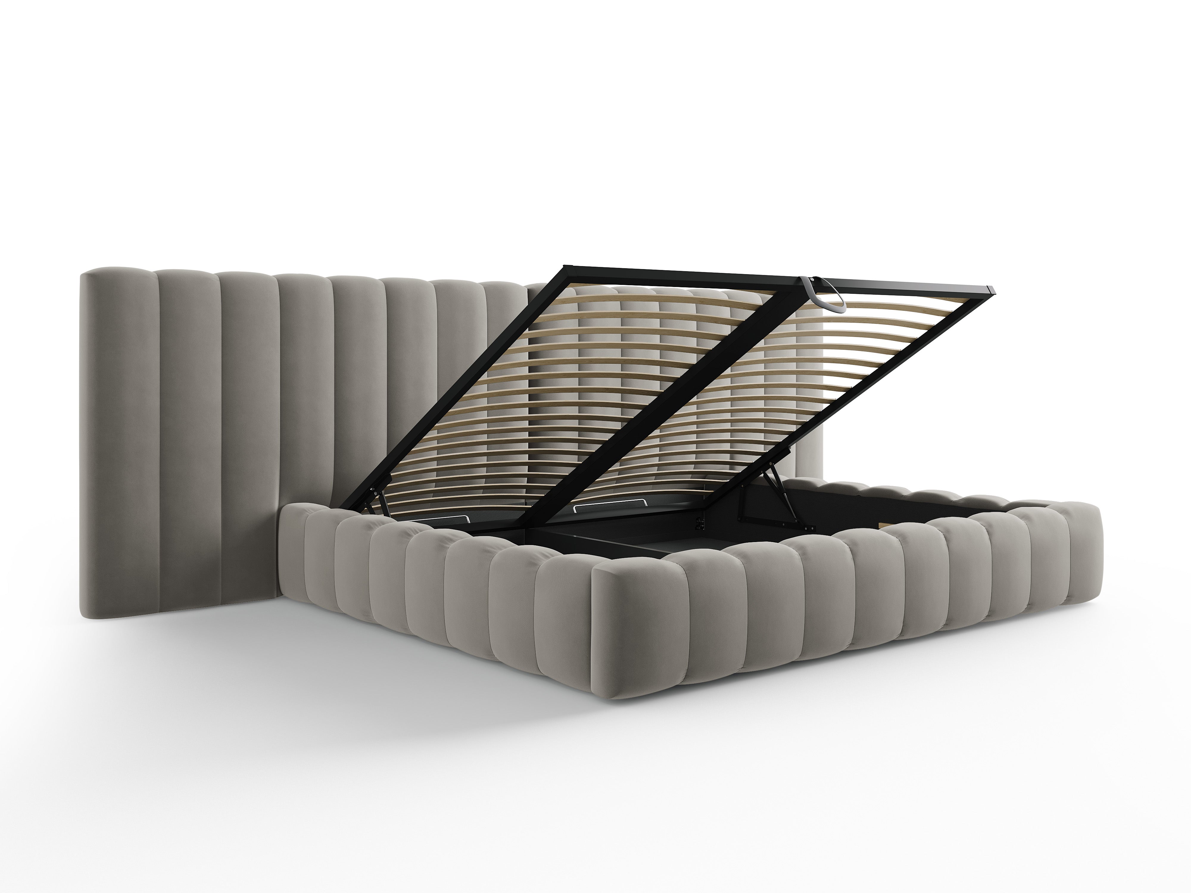 Kelp-Bett mit doppeltem Kopfteil und Aufbewahrungsbehälter, Material: Samt