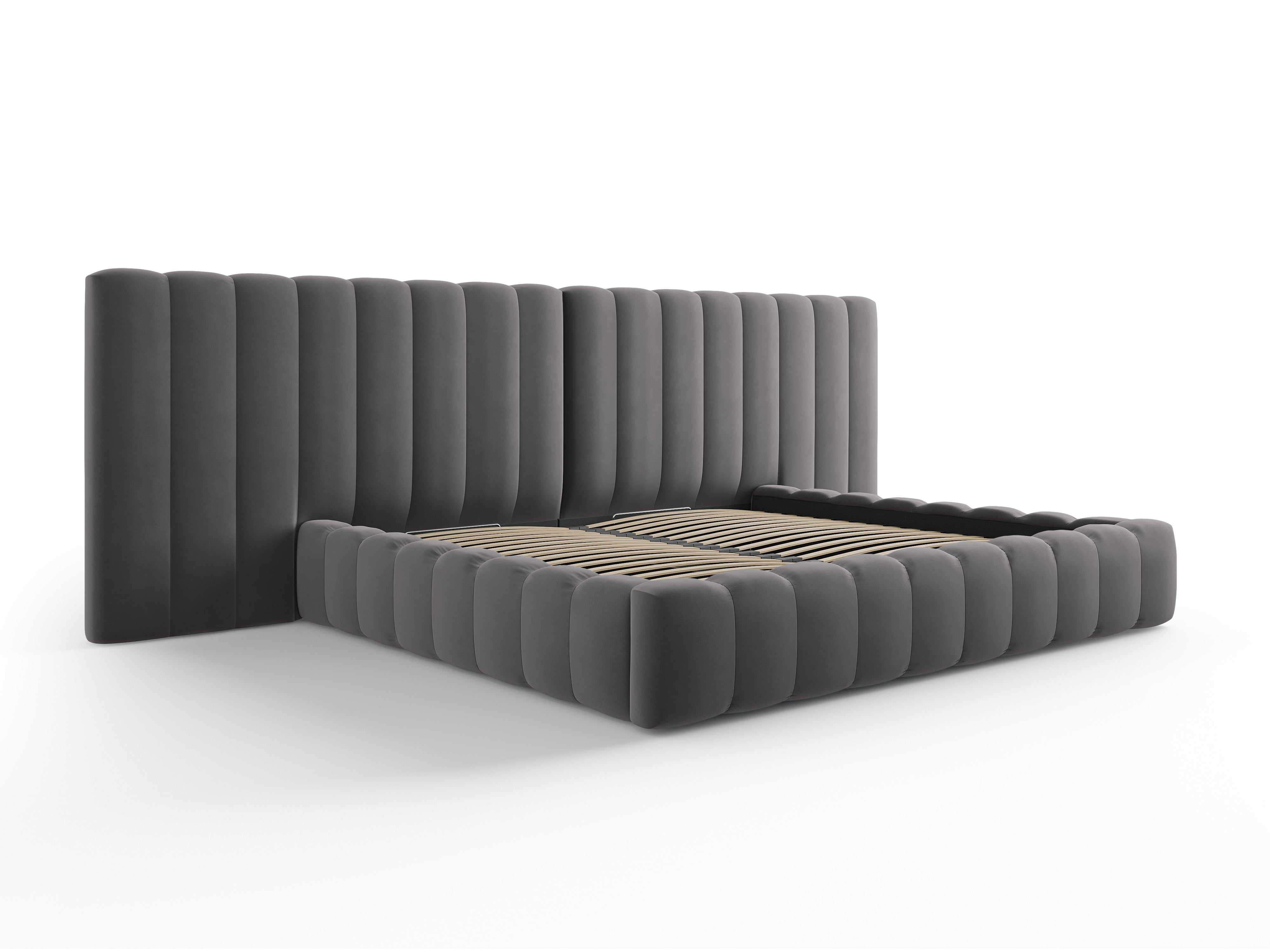 Kelp-Bett mit doppeltem Kopfteil und Aufbewahrungsbehälter, Material: Samt