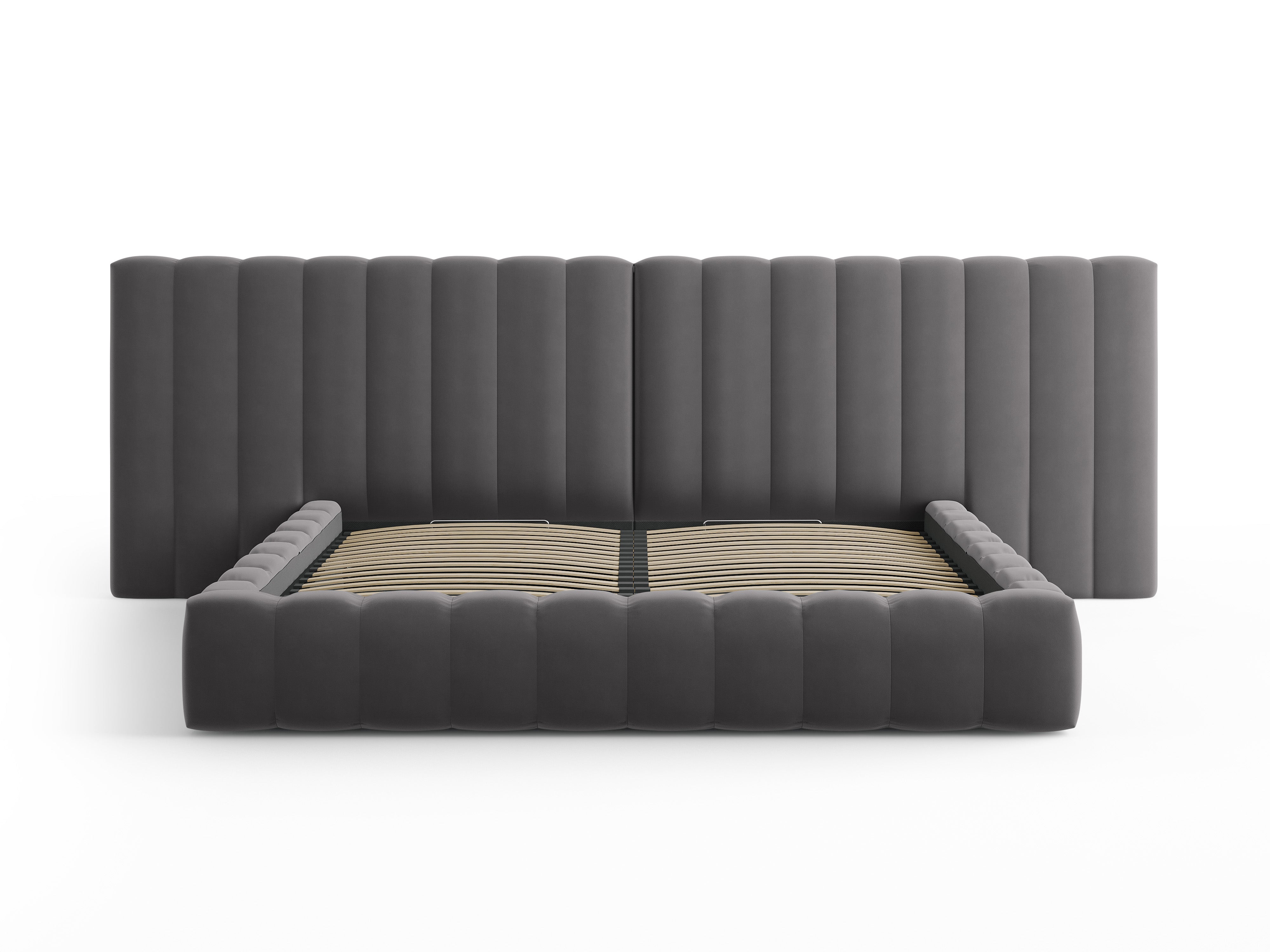 Kelp-Bett mit doppeltem Kopfteil und Aufbewahrungsbehälter, Material: Samt