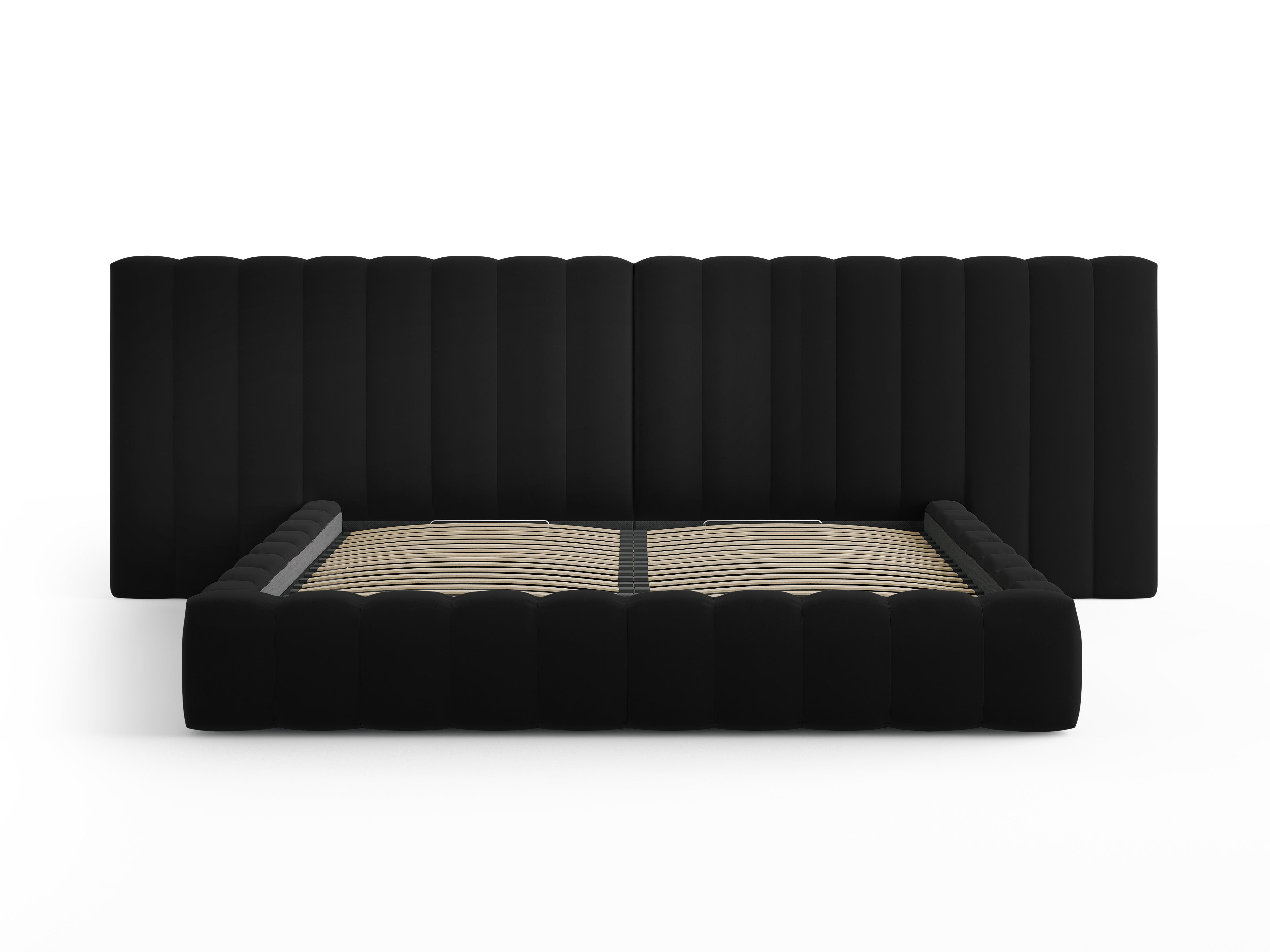 Kelp-Bett mit doppeltem Kopfteil und Aufbewahrungsbehälter, Material: Samt