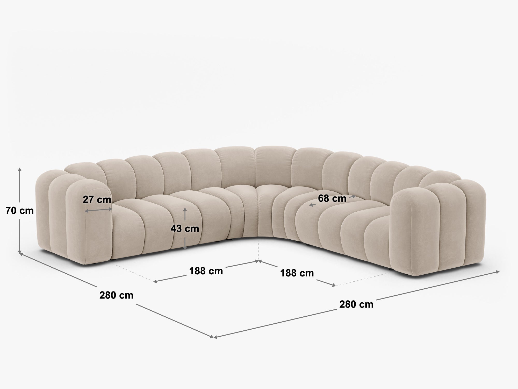 Ecksofa Lupine 280x280cm, Material: Chenille Eden