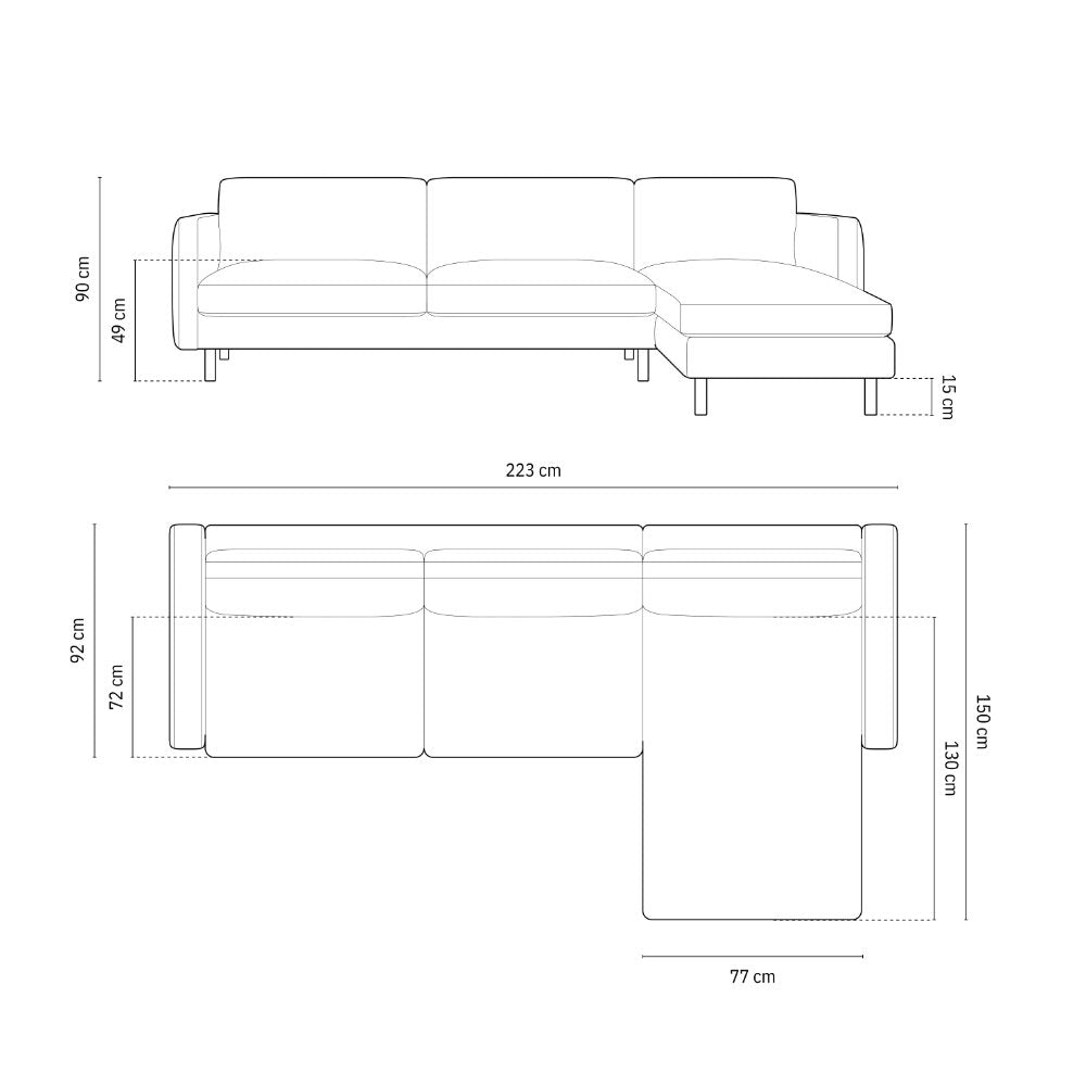 Sofa Eden, 3 Sitze, 223x150cm, Material: Strukturstoff
