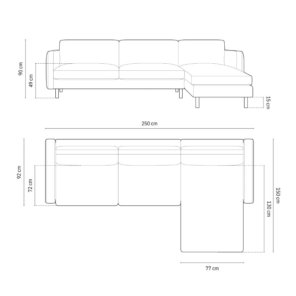 Sofa Eden, 3 Sitze, 250x150cm, Material: Samt