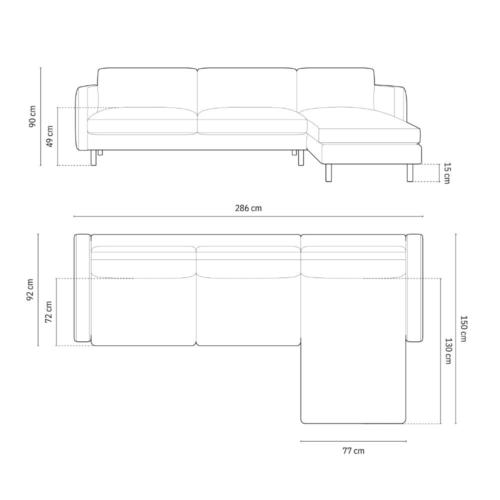 Sofa Eden, 4 Sitze, 286x150cm, Material: Samt