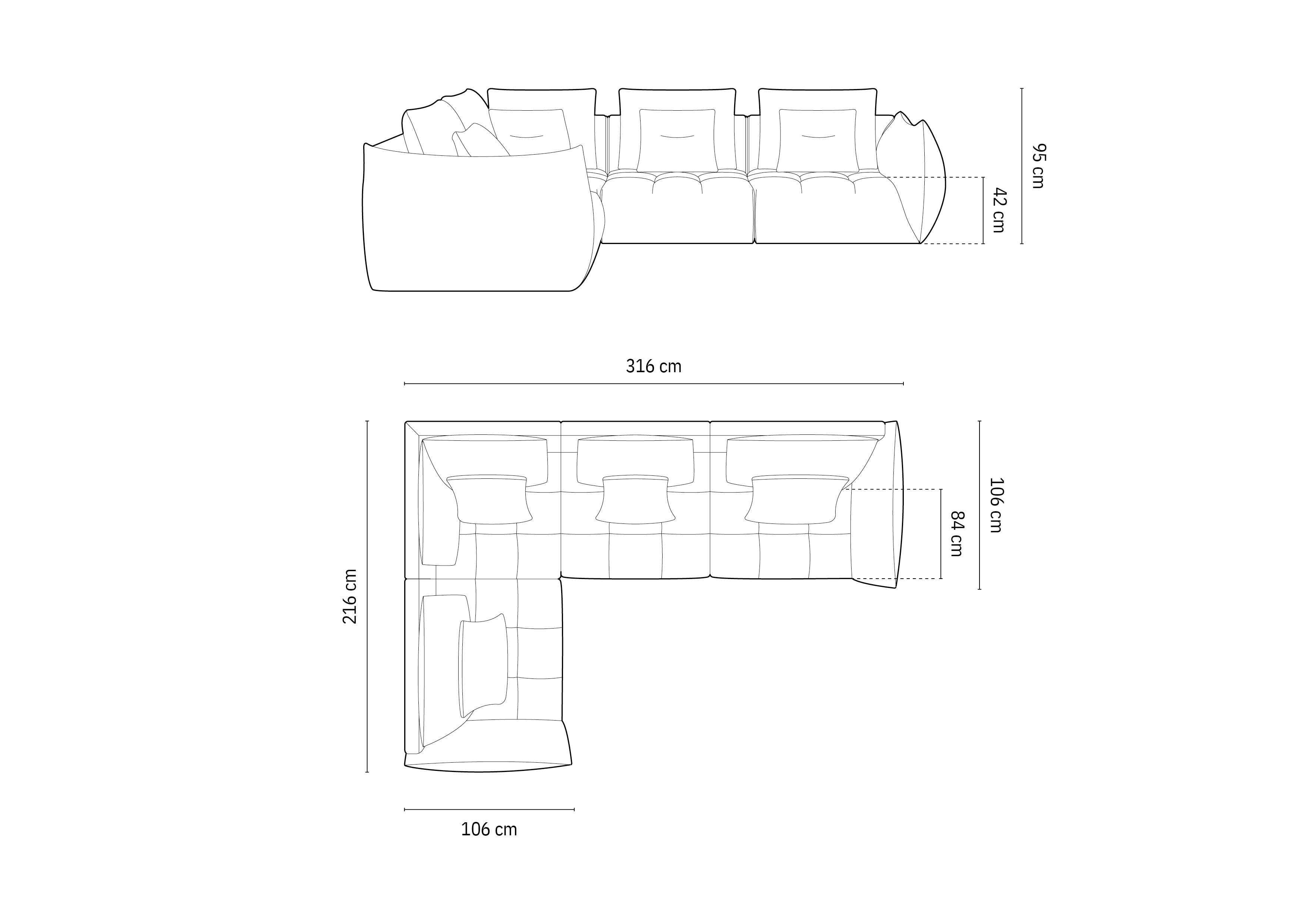Bloom Ecksofa, 316x216 cm, Material: Samt
