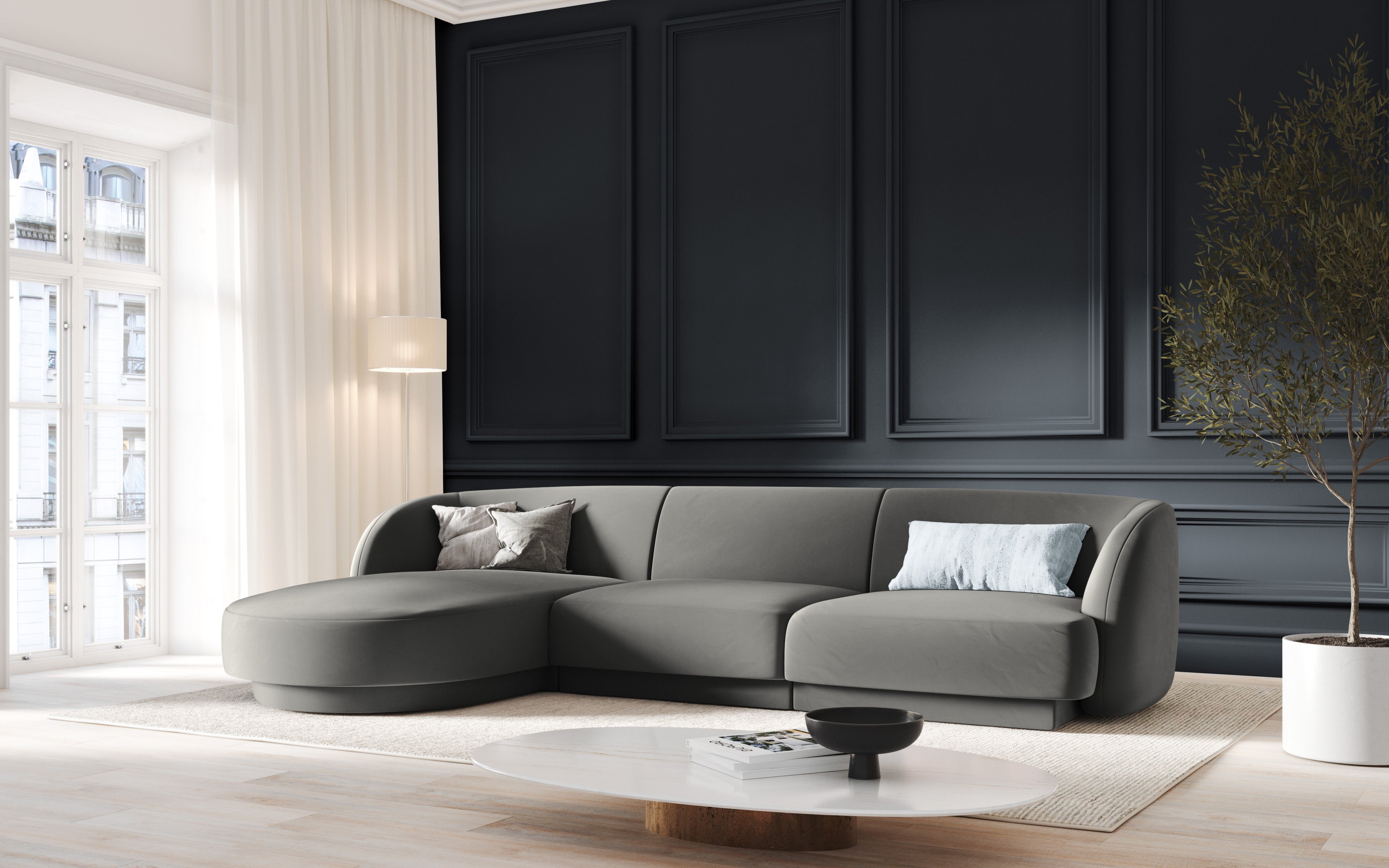 Ecksofa Miley abgerundet 255x156cm, Material: Samt