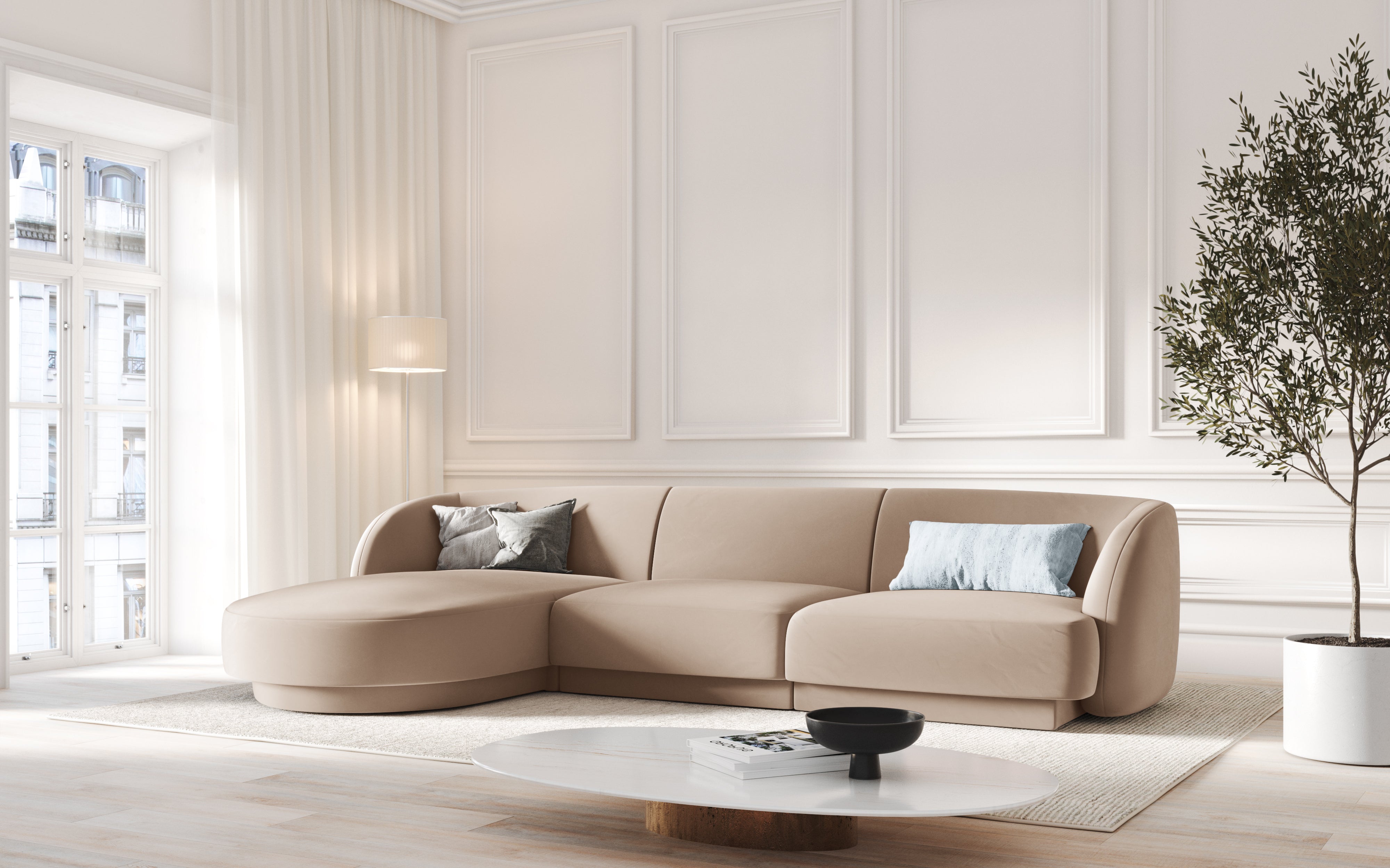 Ecksofa Miley abgerundet 255x156cm, Material: Samt