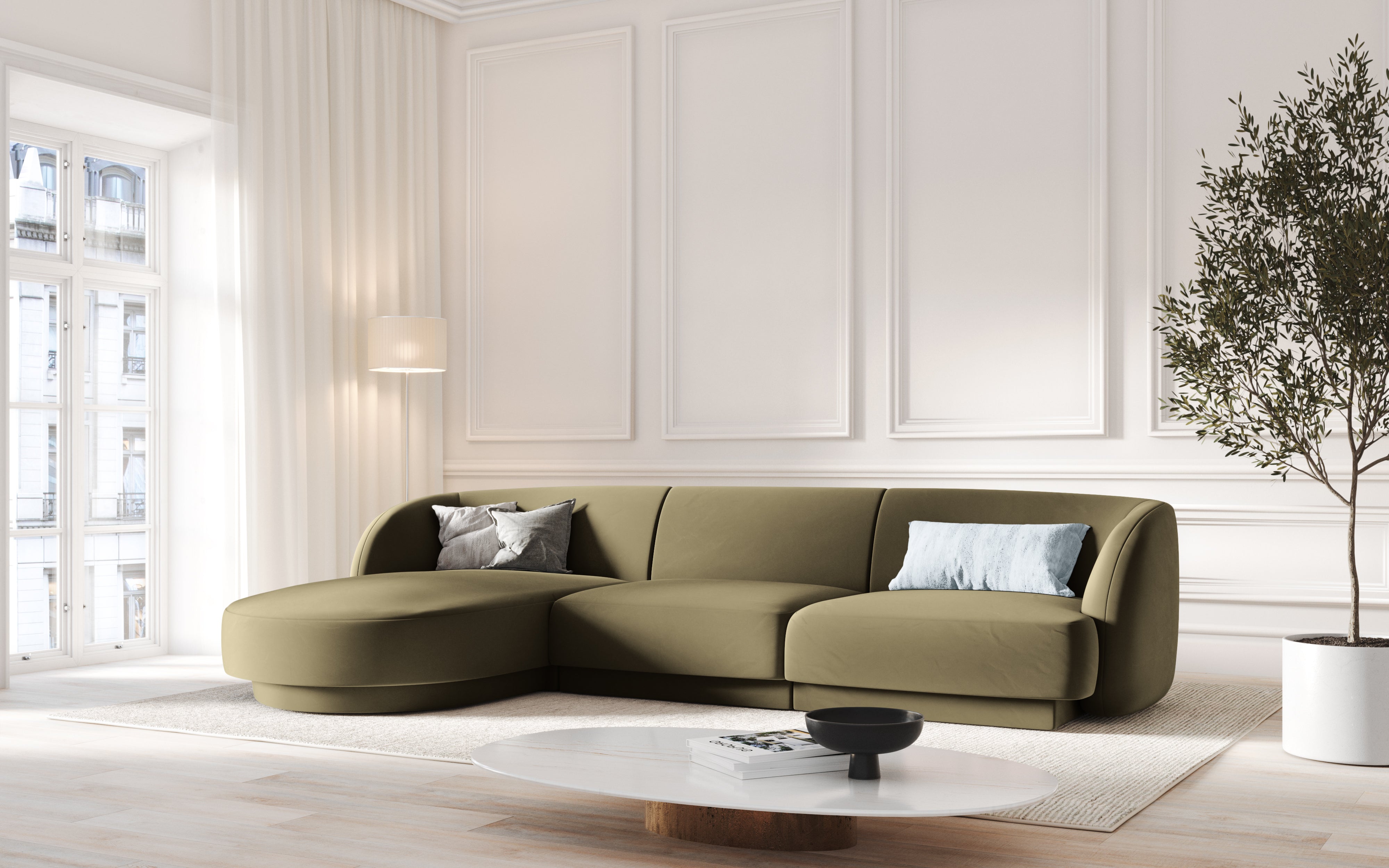 Ecksofa Miley abgerundet 255x156cm, Material: Samt