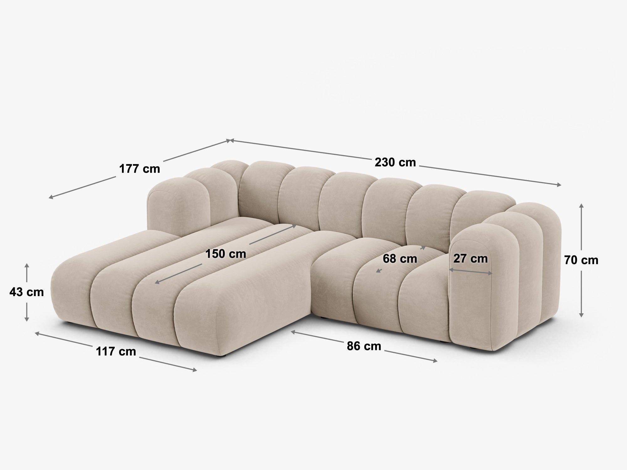Ecksofa Lupine 290x177cm, Material: Chenille Eden