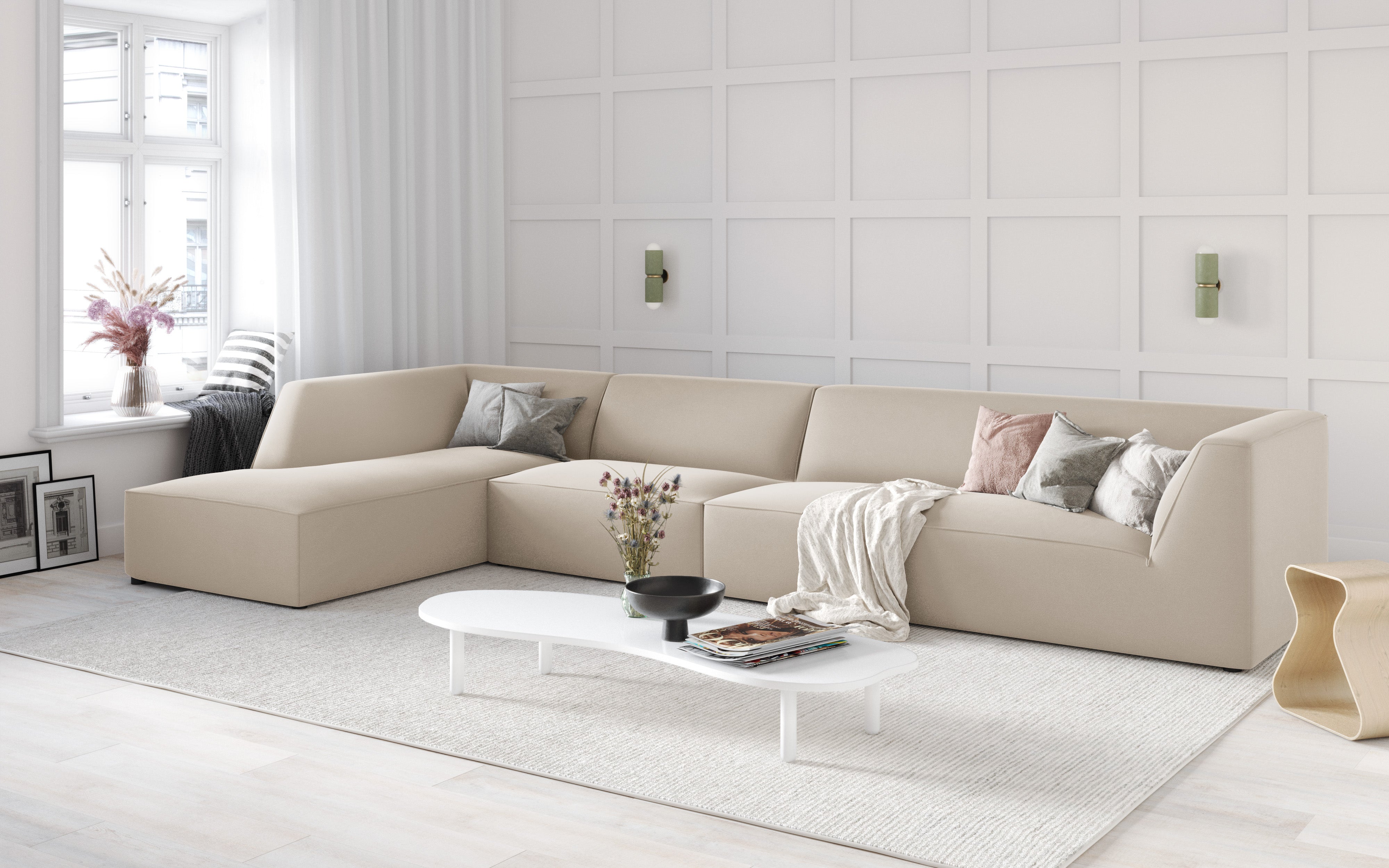 Ecksofa Ruby, 5 Sitze, 366x180cm, Material: Samt