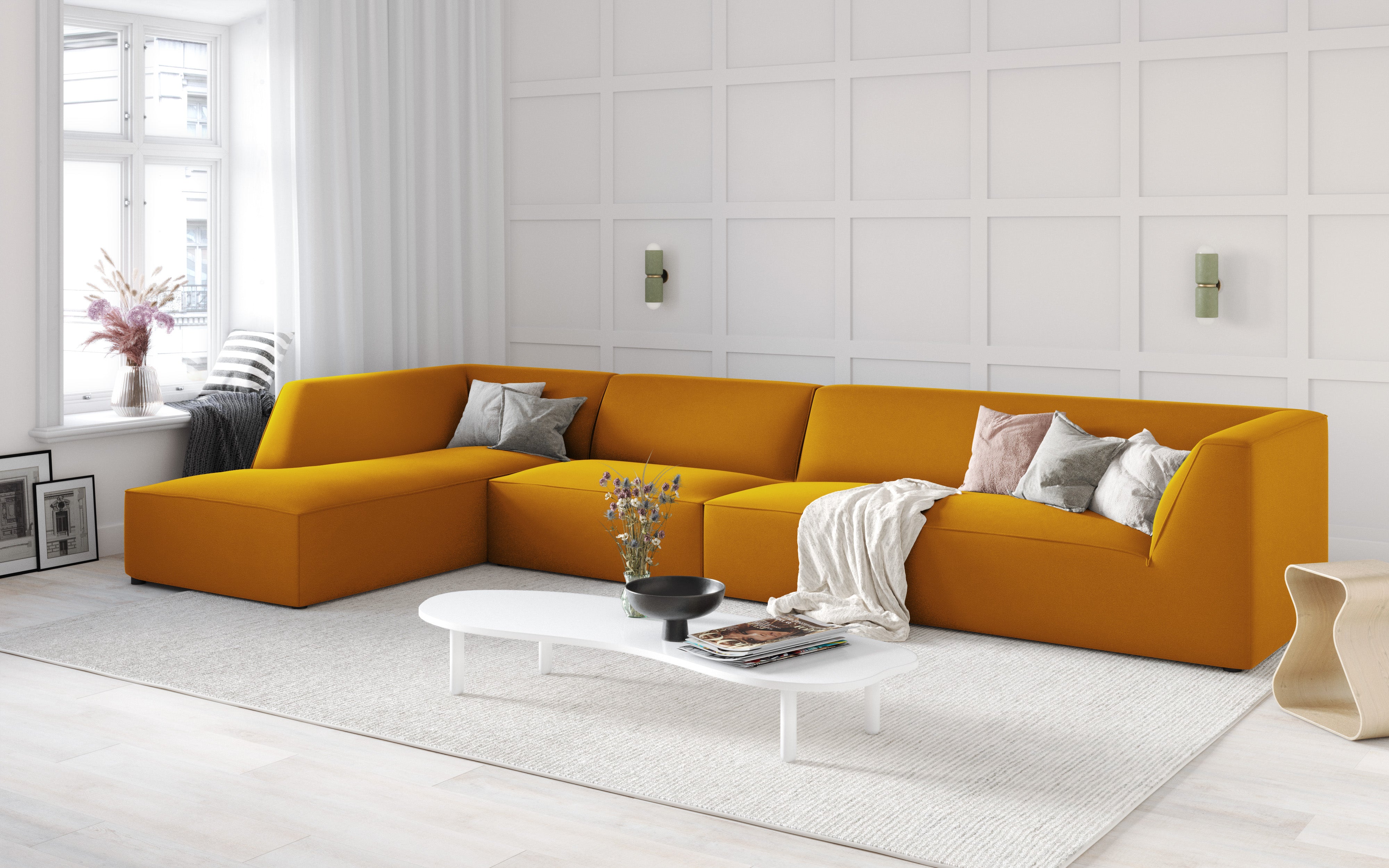 Ecksofa Ruby, 5 Sitze, 366x180cm, Material: Samt
