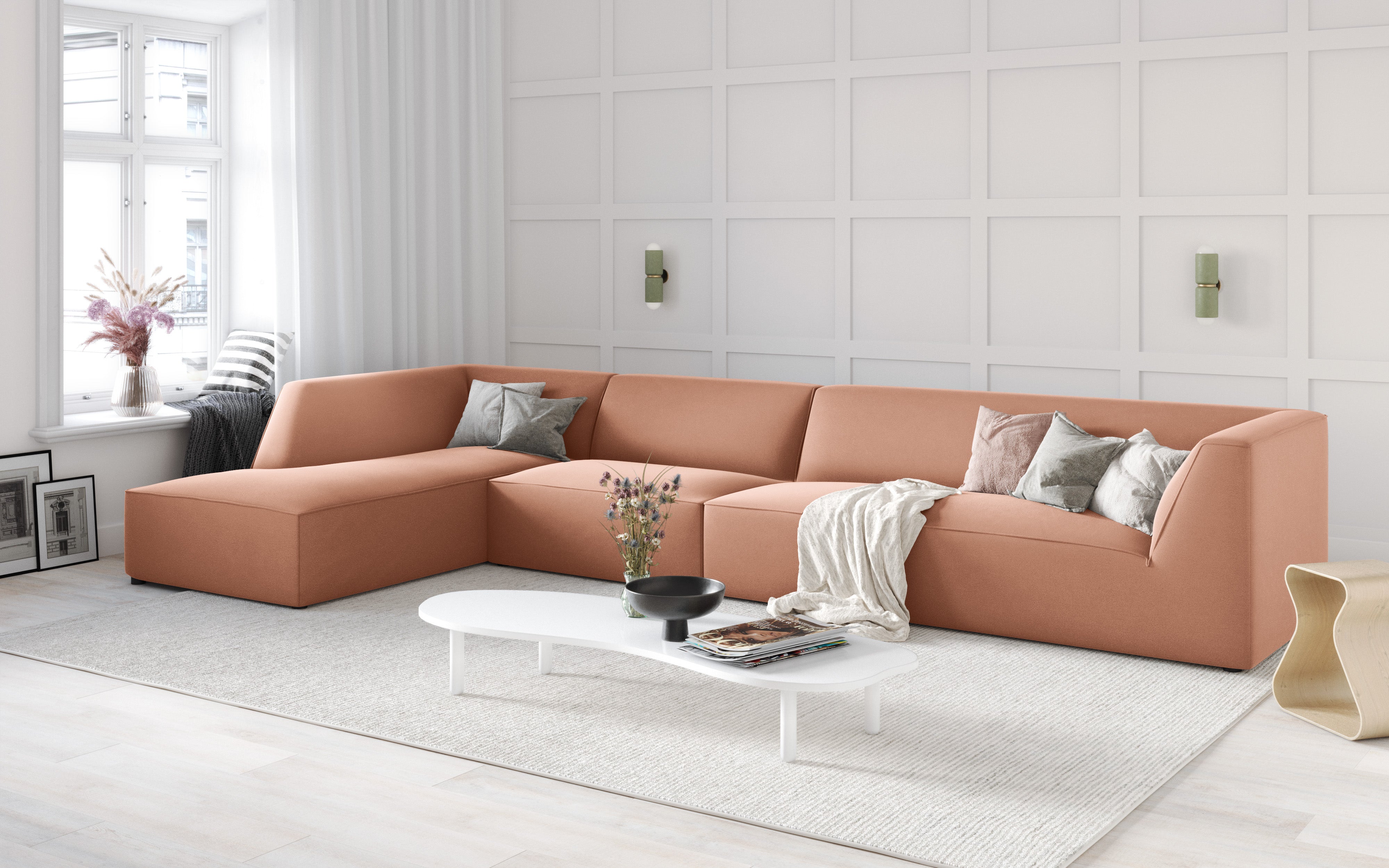 Ecksofa Ruby, 5 Sitze, 366x180cm, Material: Samt