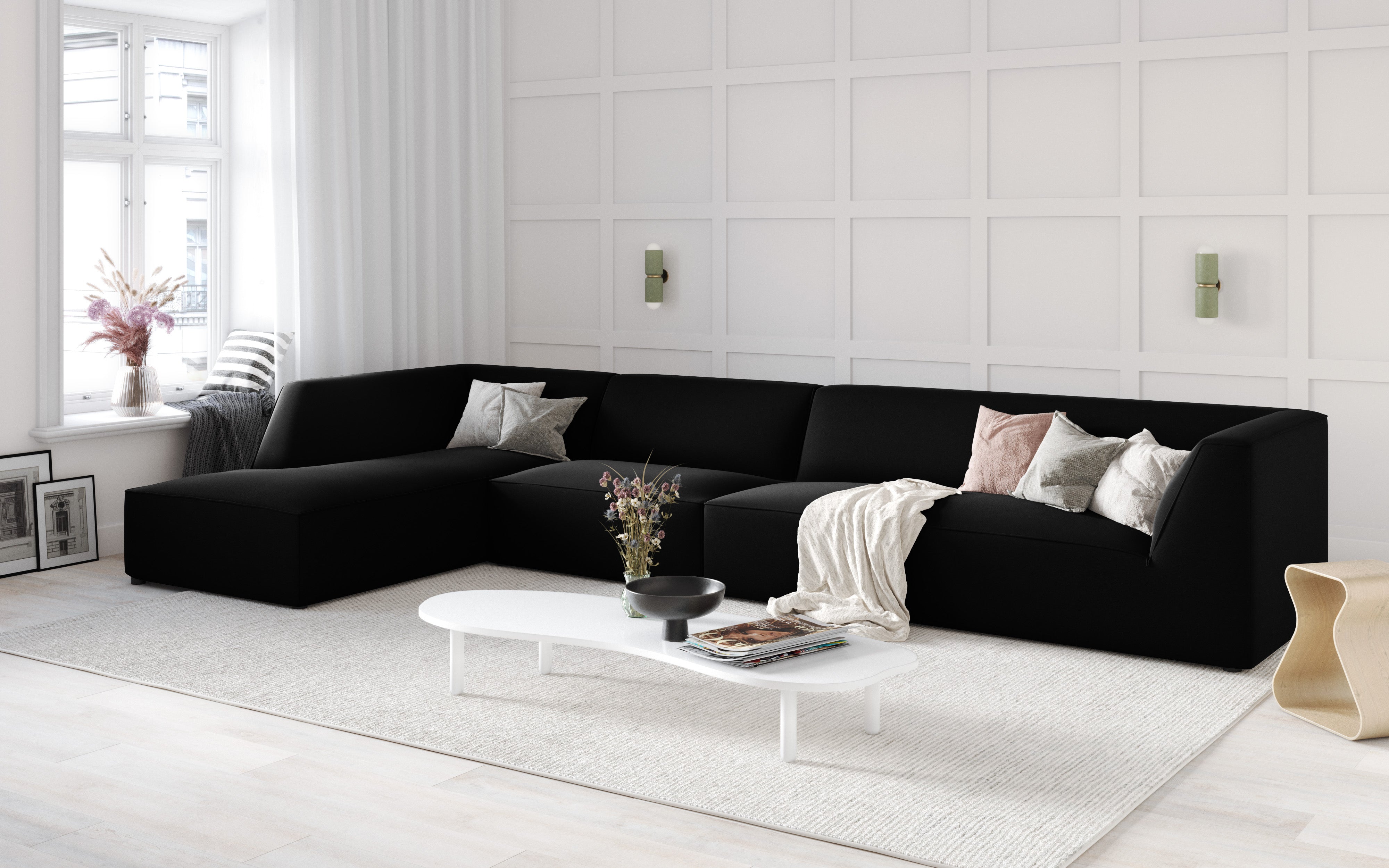 Ecksofa Ruby, 5 Sitze, 366x180cm, Material: Samt