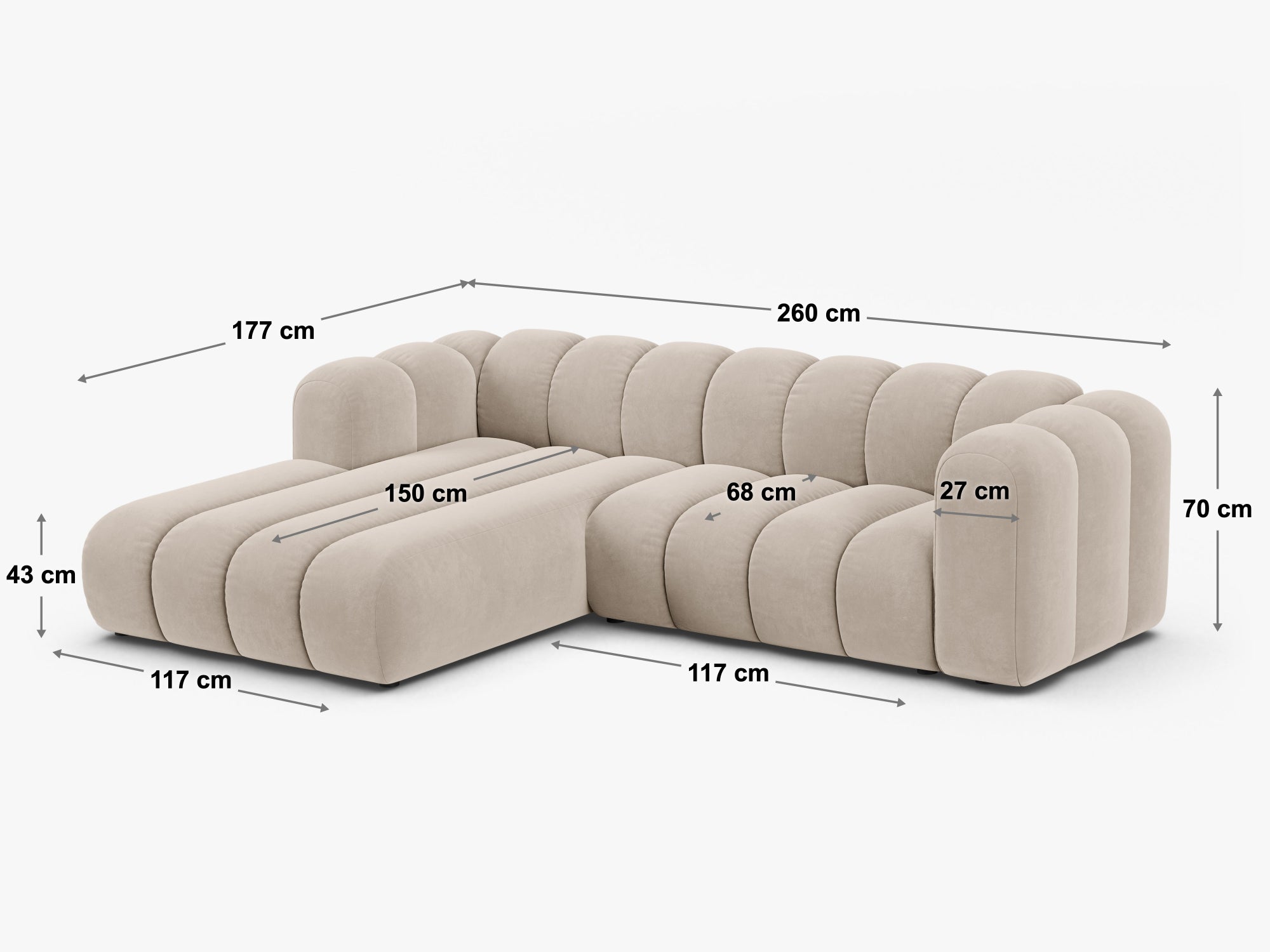 Ecksofa Lupine 260x177cm, Material: Chenille Eden