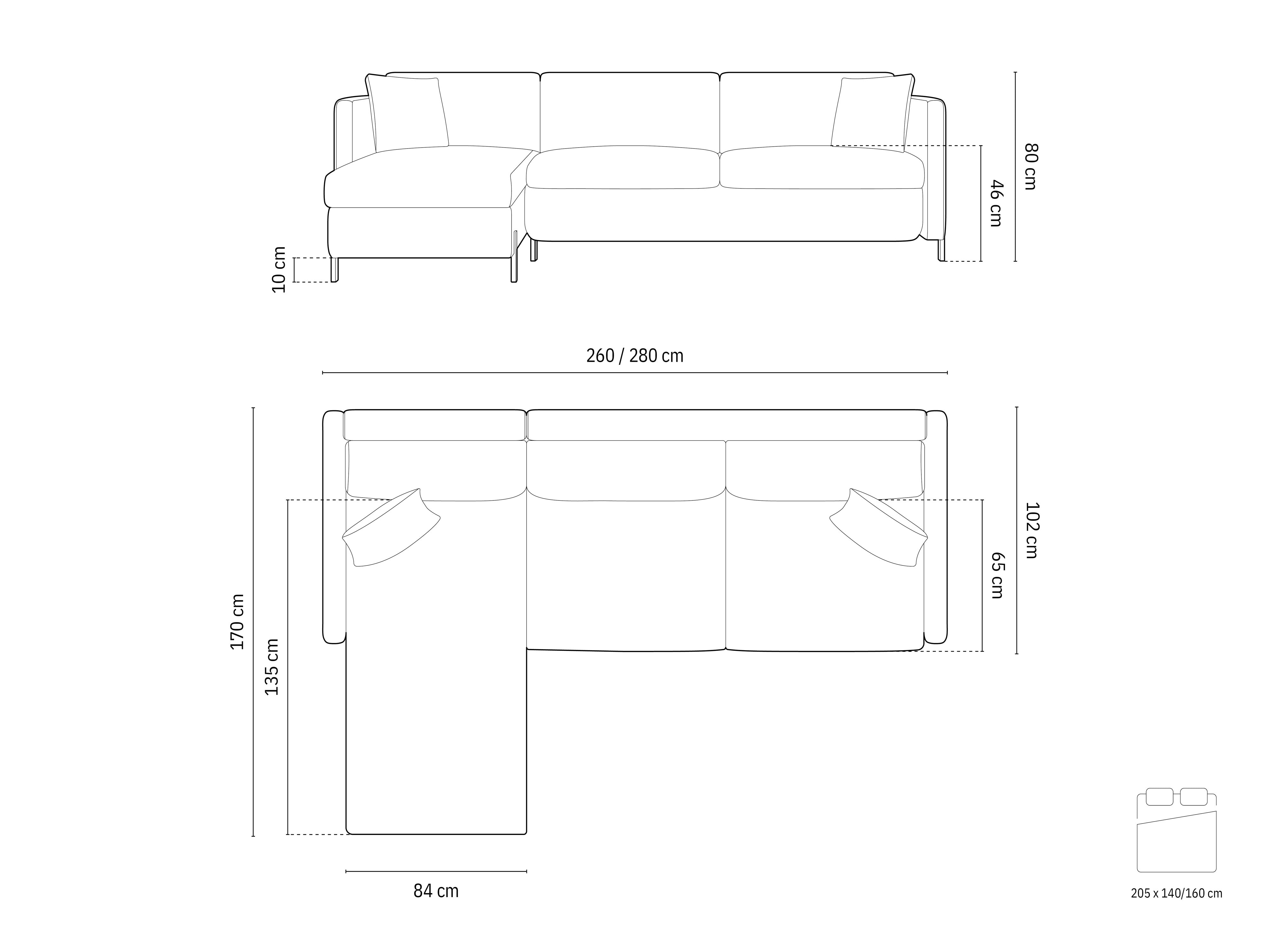 Ecksofa Gloria 280x170cm, Material: Strukturstoff