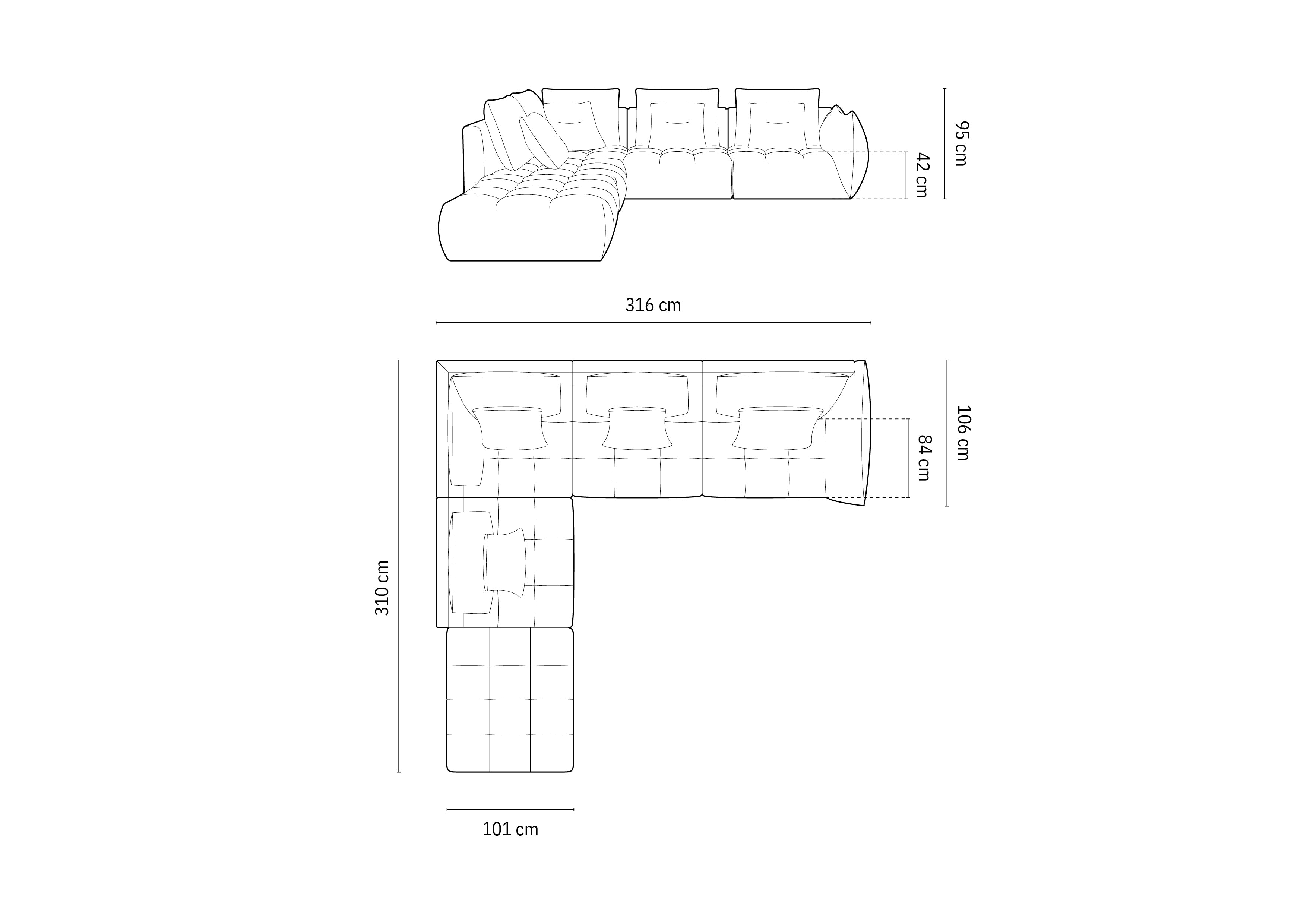 Bloom Ecksofa, 316x310 cm, Material: Samt