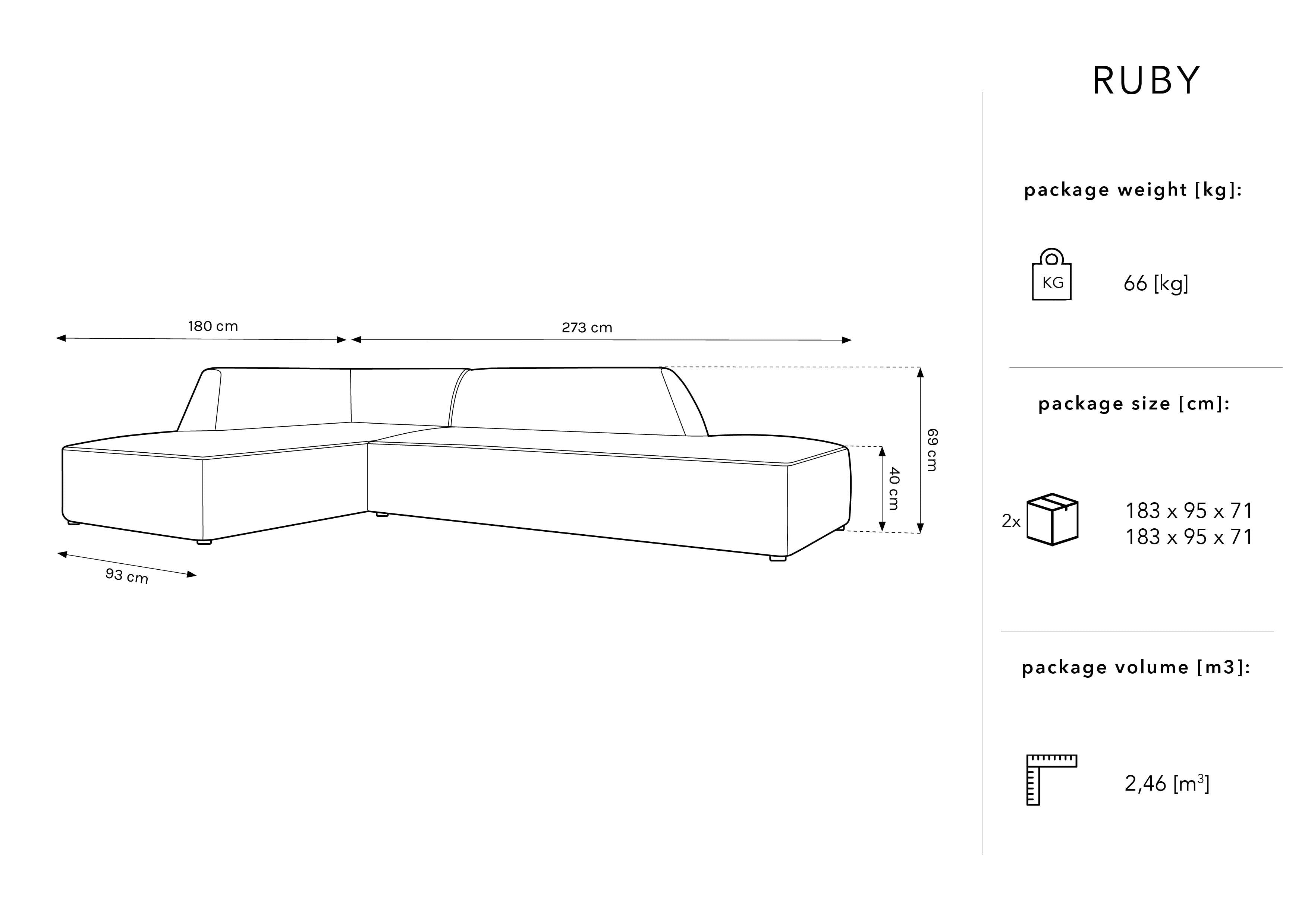 Ecksofa Ruby, 4 Sitze, 273x180cm, Material: Samt