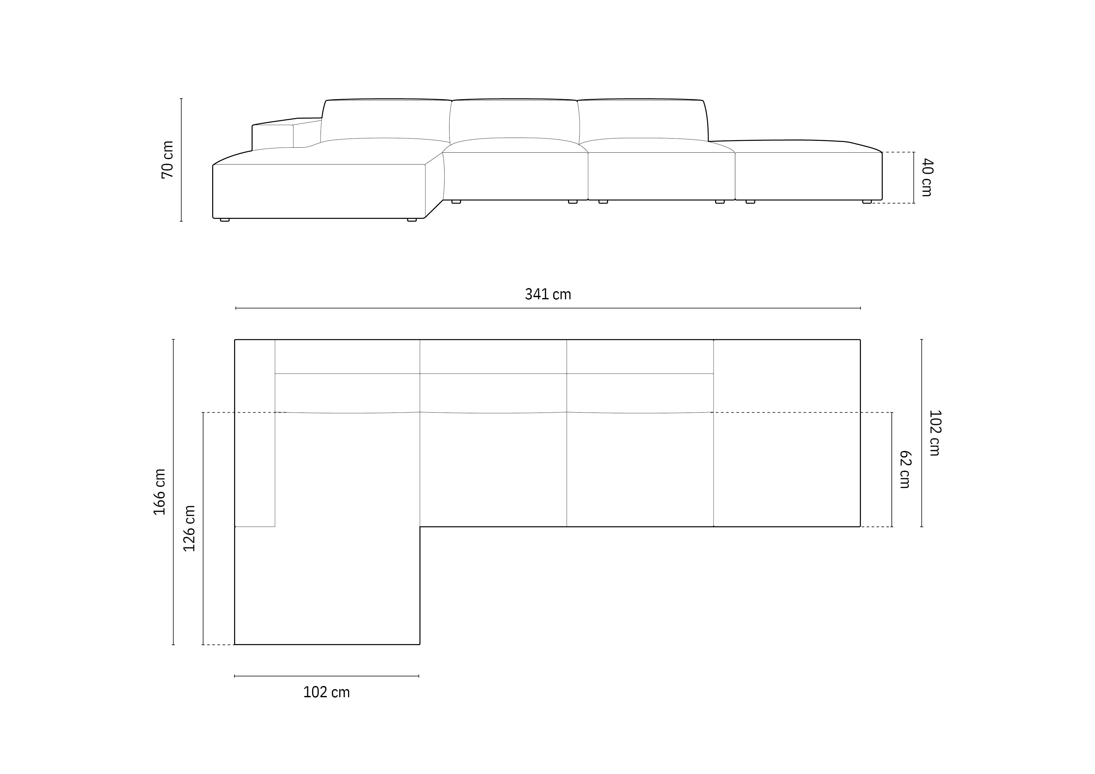 Ecksofa Jodie 341x166cm, Material: Samt