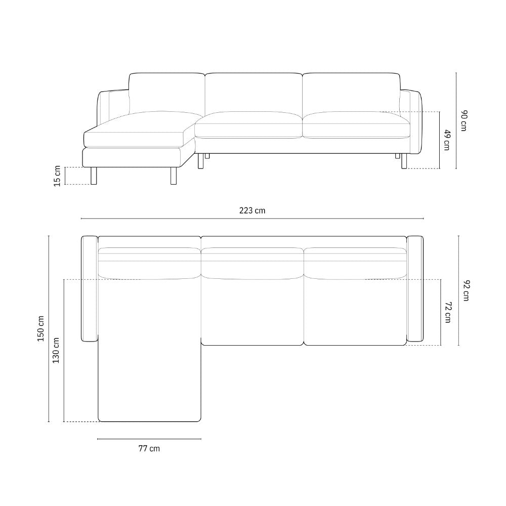 Sofa Eden, 3 Sitze, 223x150cm, Material: Strukturstoff