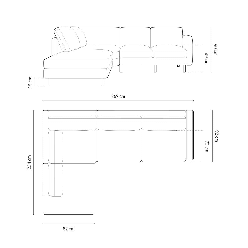 Sofa Eden, 4 Sitze, 267x234cm, Material: Strukturstoff