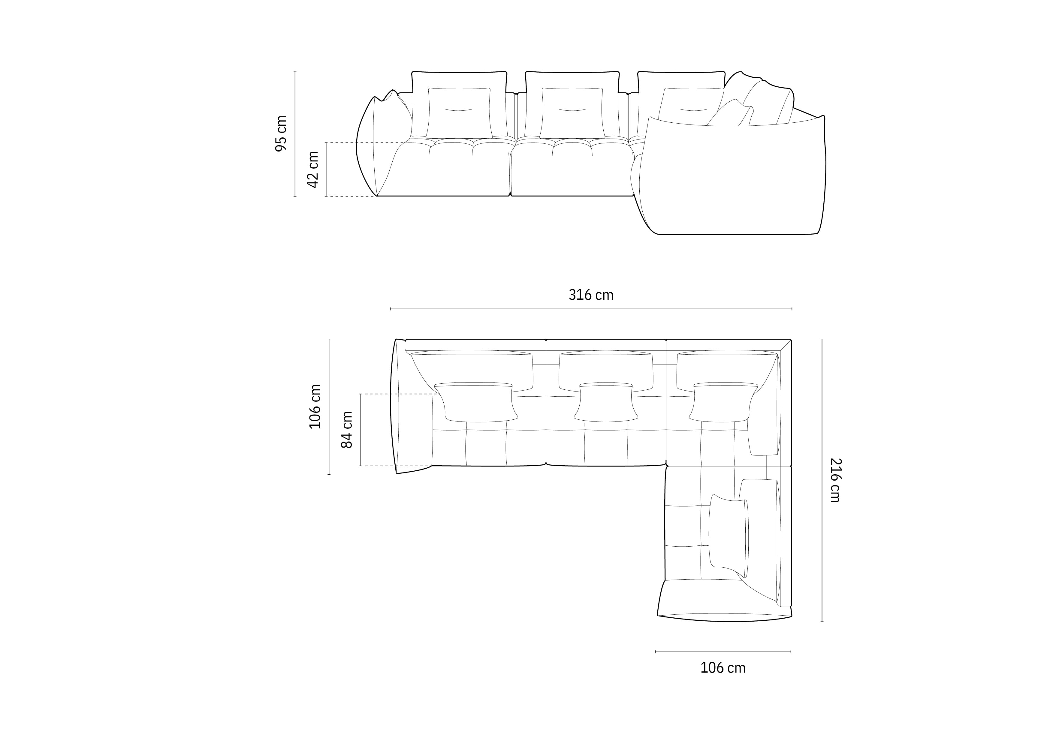 Bloom Ecksofa, 316x216 cm, Material: Samt