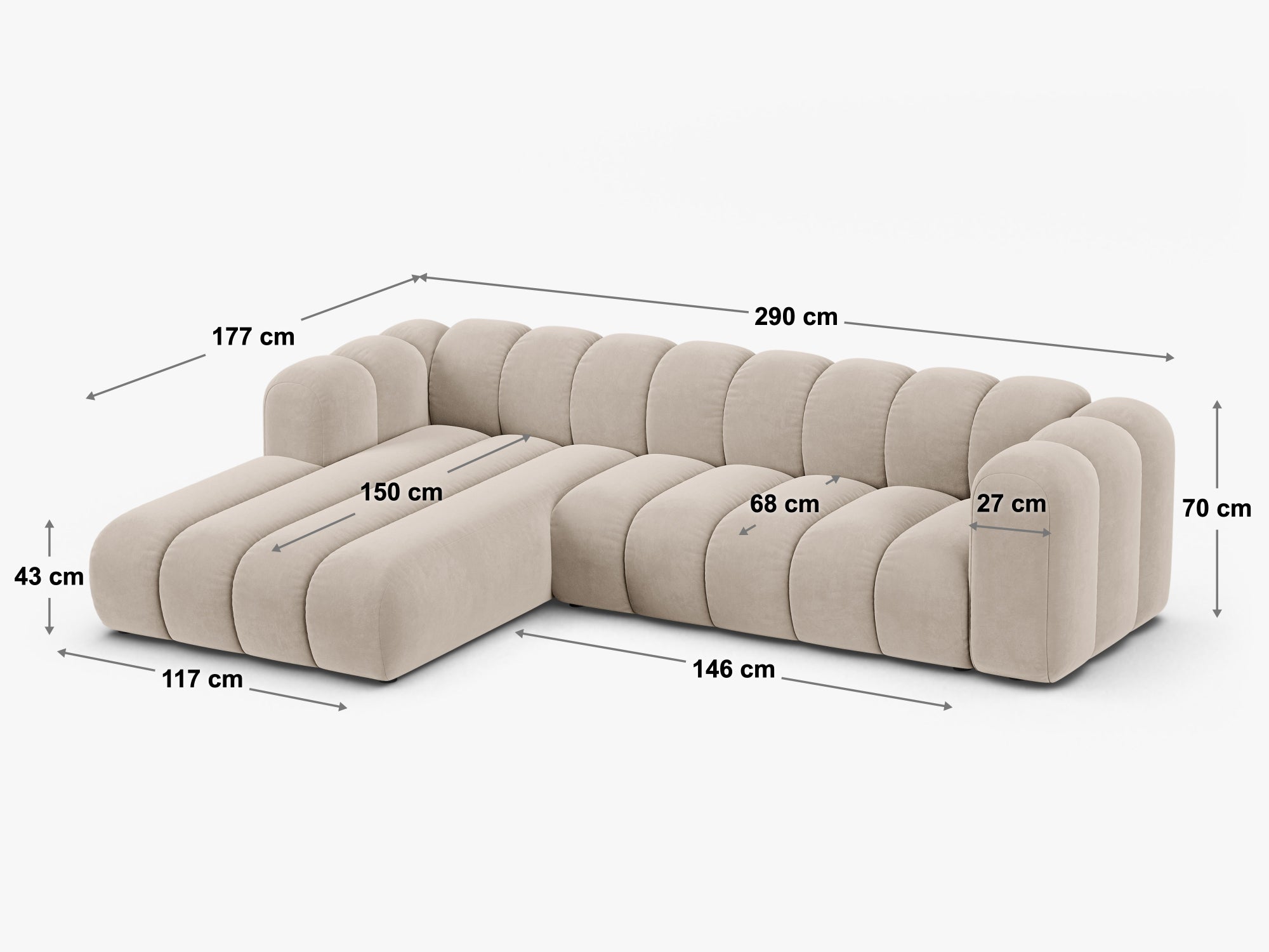 Ecksofa Lupine 230x177cm, Material: Chenille Eden