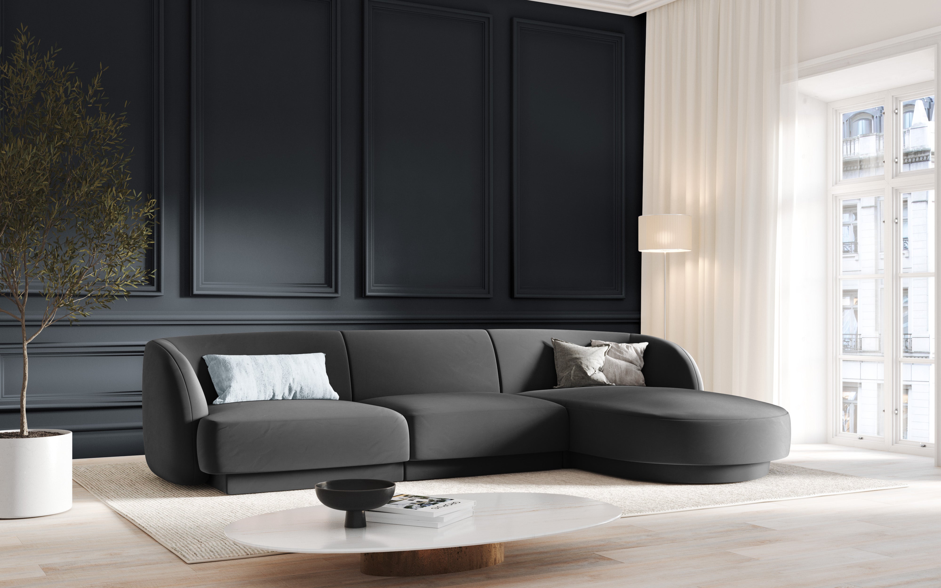 Ecksofa Miley abgerundet 255x156cm, Material: Samt