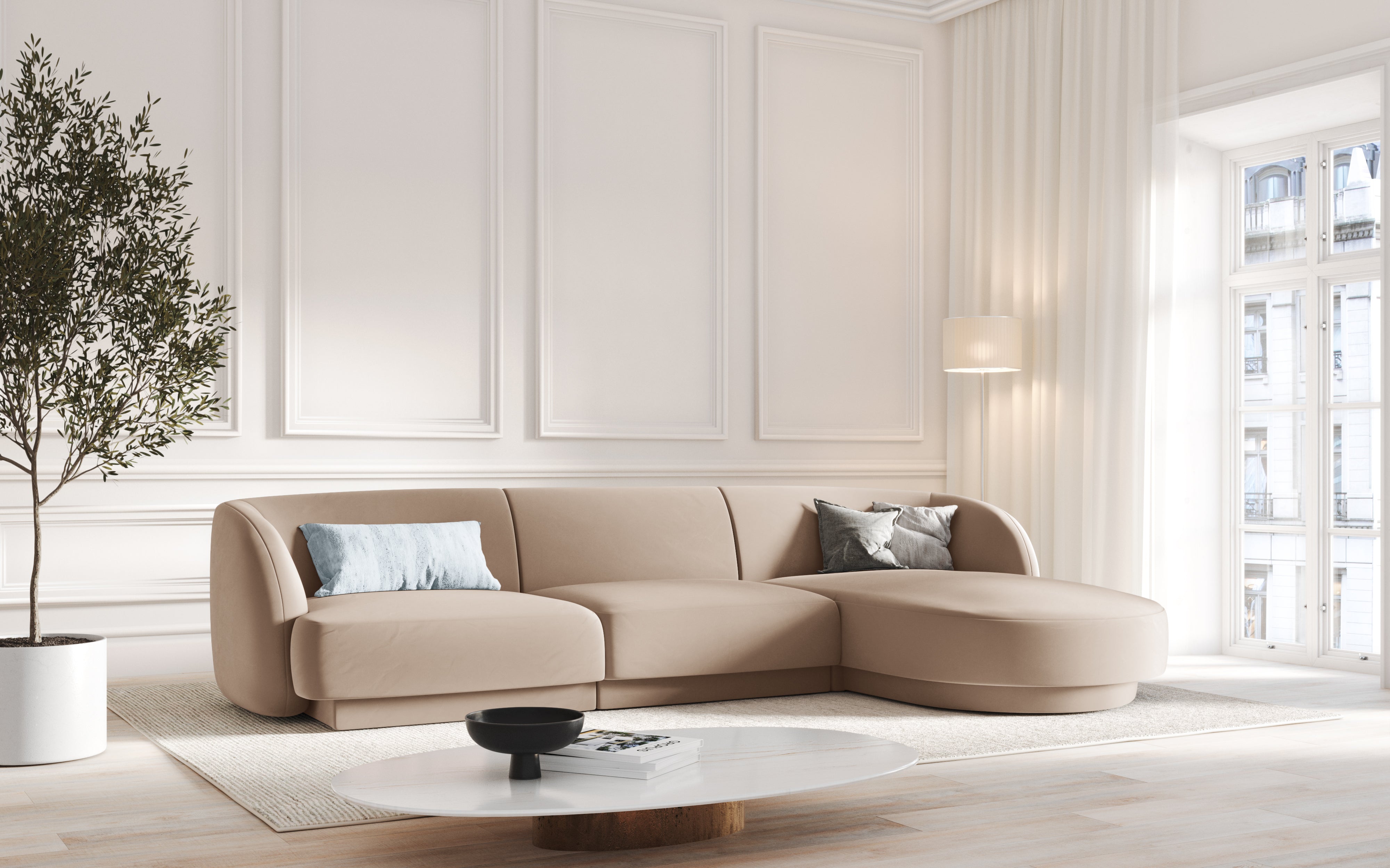 Ecksofa Miley abgerundet 255x156cm, Material: Samt