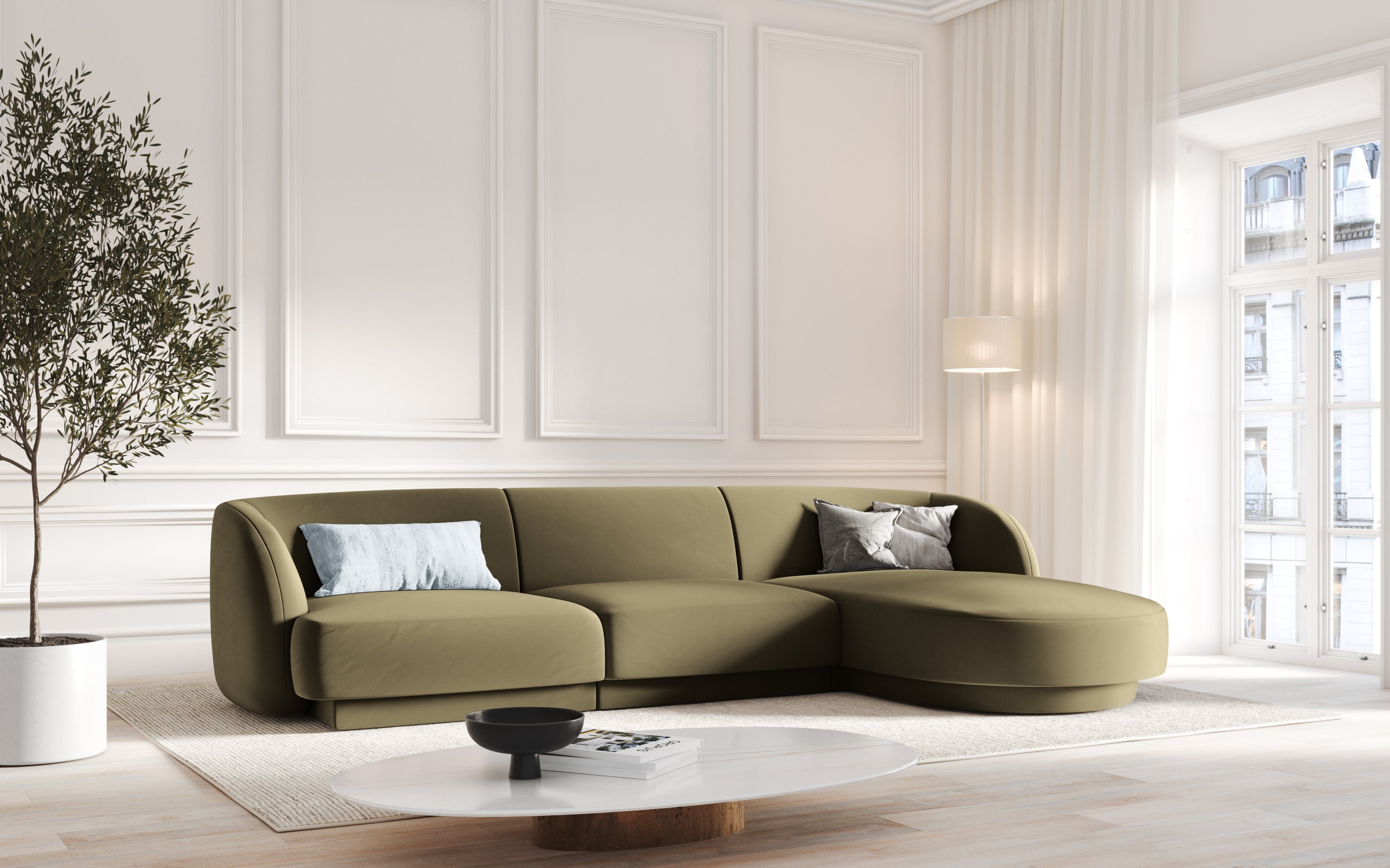 Ecksofa Miley abgerundet 255x156cm, Material: Samt