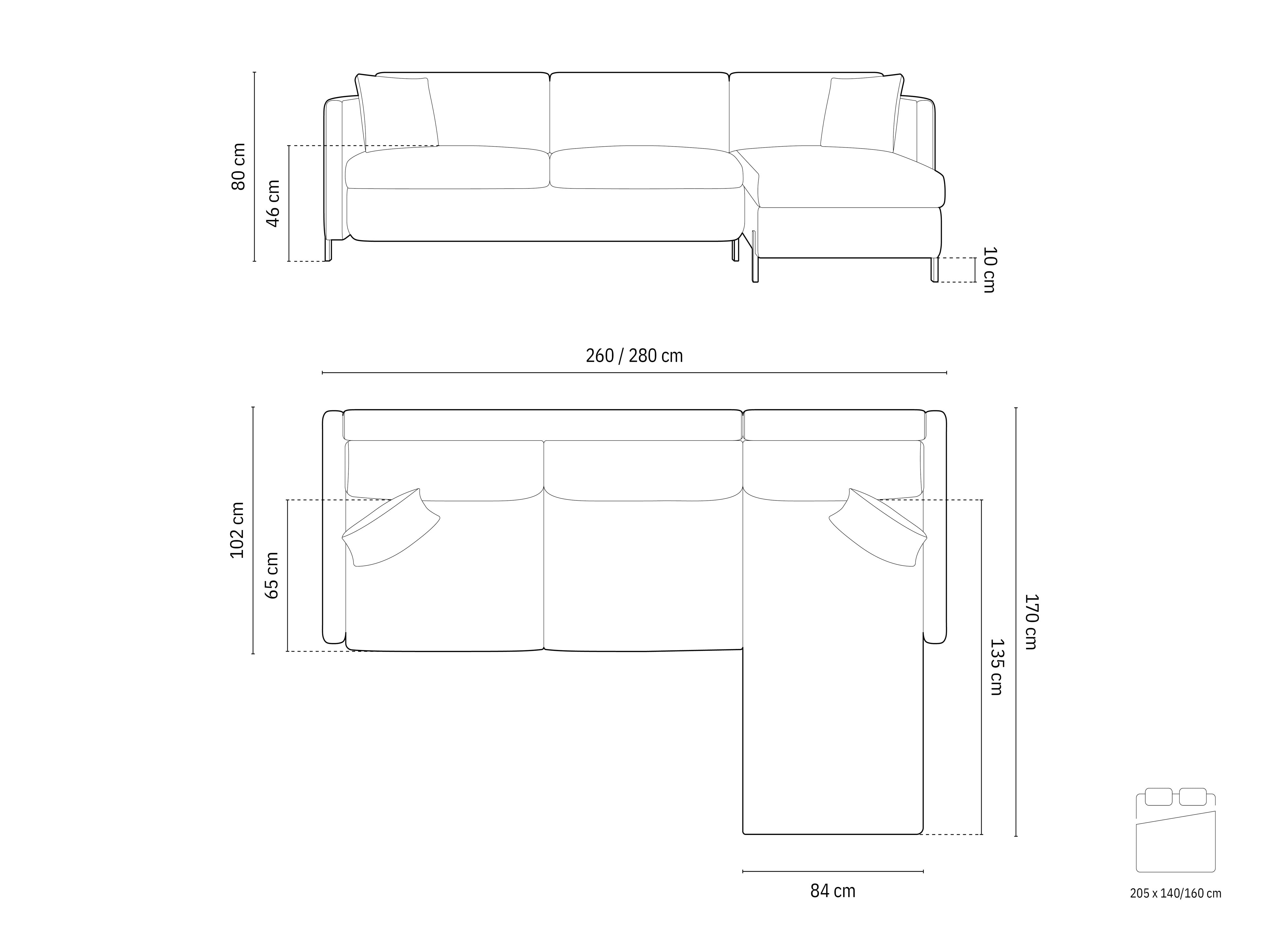 Ecksofa Gloria 280x170cm, Material: Samt