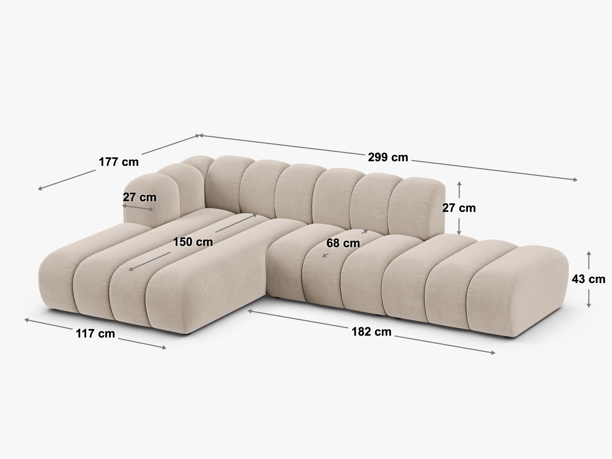 Ecksofa Lupine 299x177cm, Material: Chenille Eden