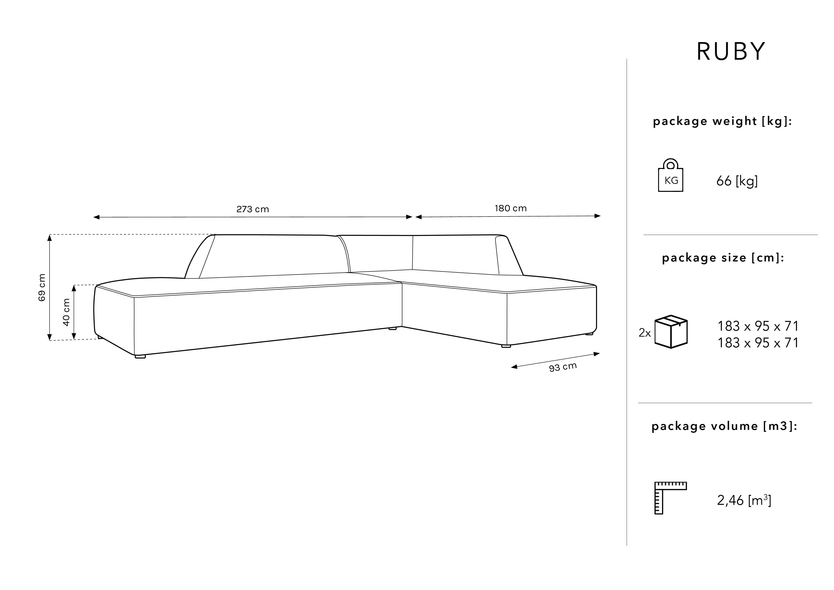 Ecksofa Ruby, 4 Sitze, 273x180cm, Material: Samt
